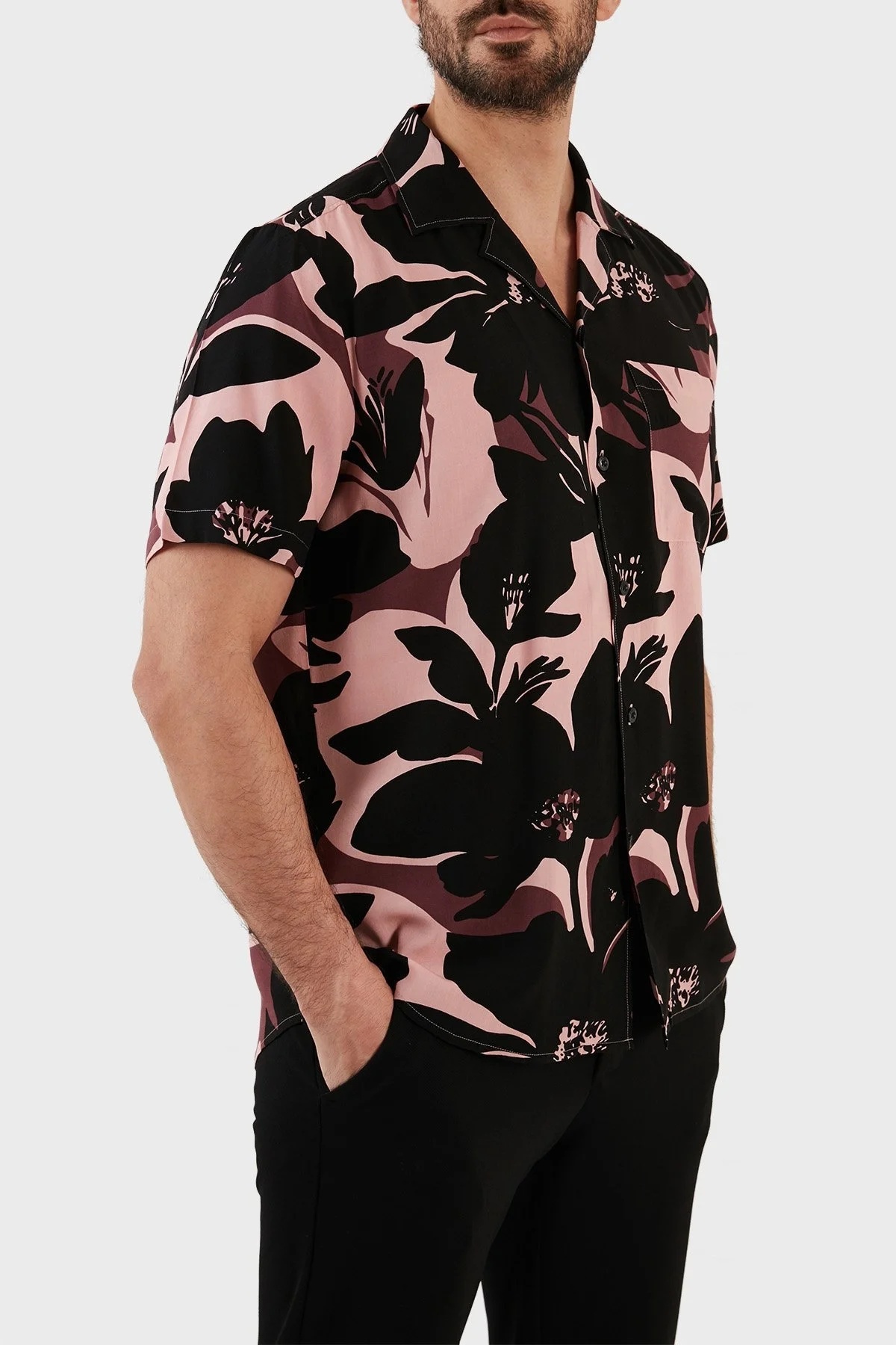 Hugo Desenli Relaxed Fit Apaş Yaka Kısa Kollu Erkek Gömlek 50484363 687 PEMBE - 9