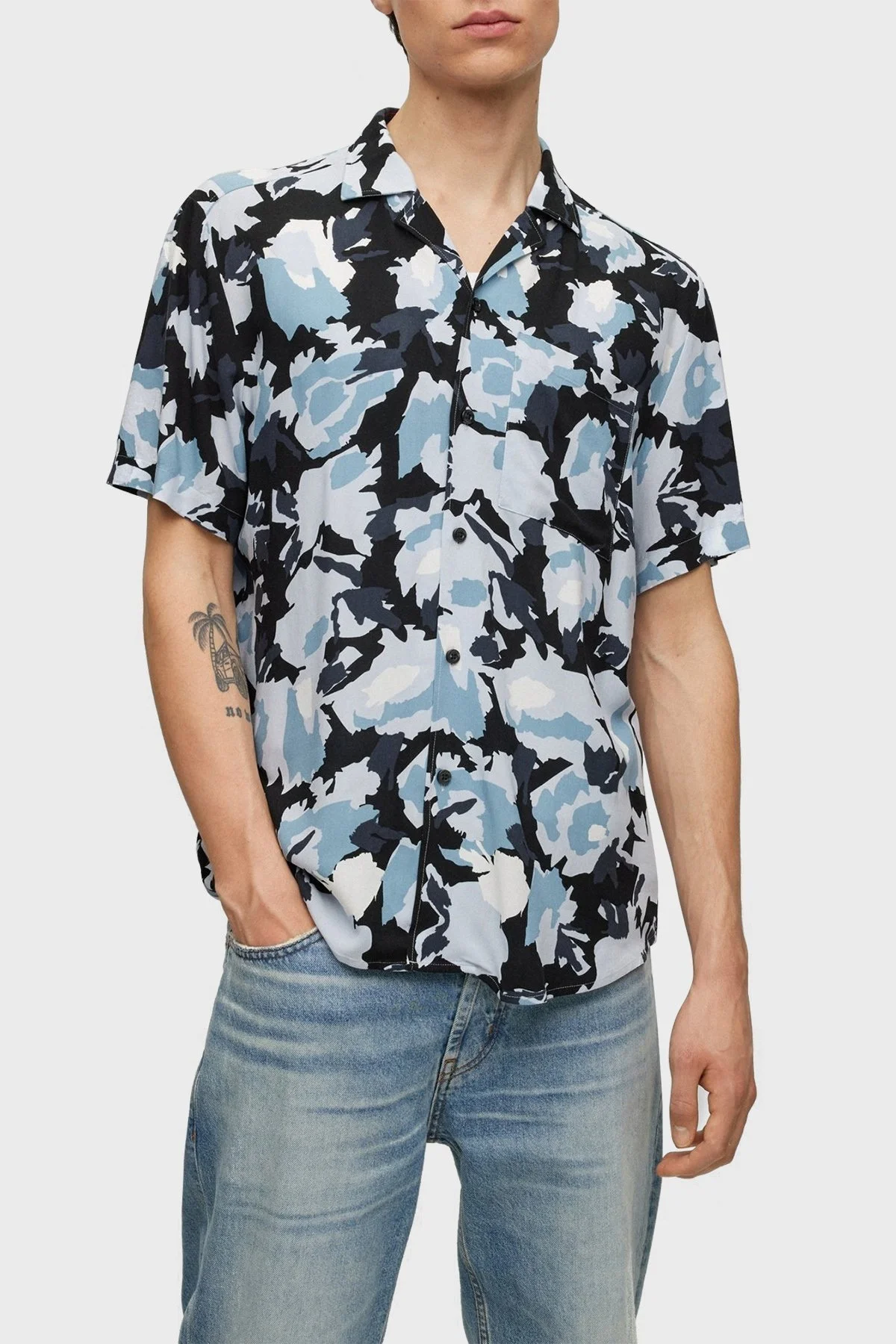 Hugo Desenli Relaxed Fit Kısa Kollu Poplin Erkek Gömlek 50490687 451 MAVİ - 7