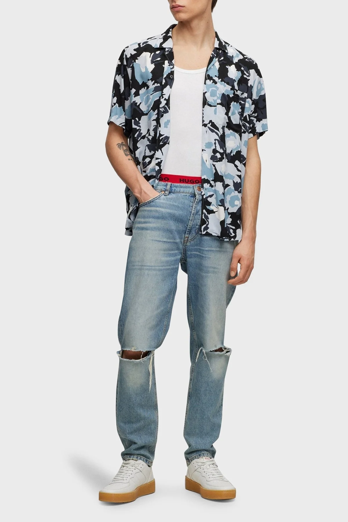 Hugo Desenli Relaxed Fit Kısa Kollu Poplin Erkek Gömlek 50490687 451 MAVİ - 8