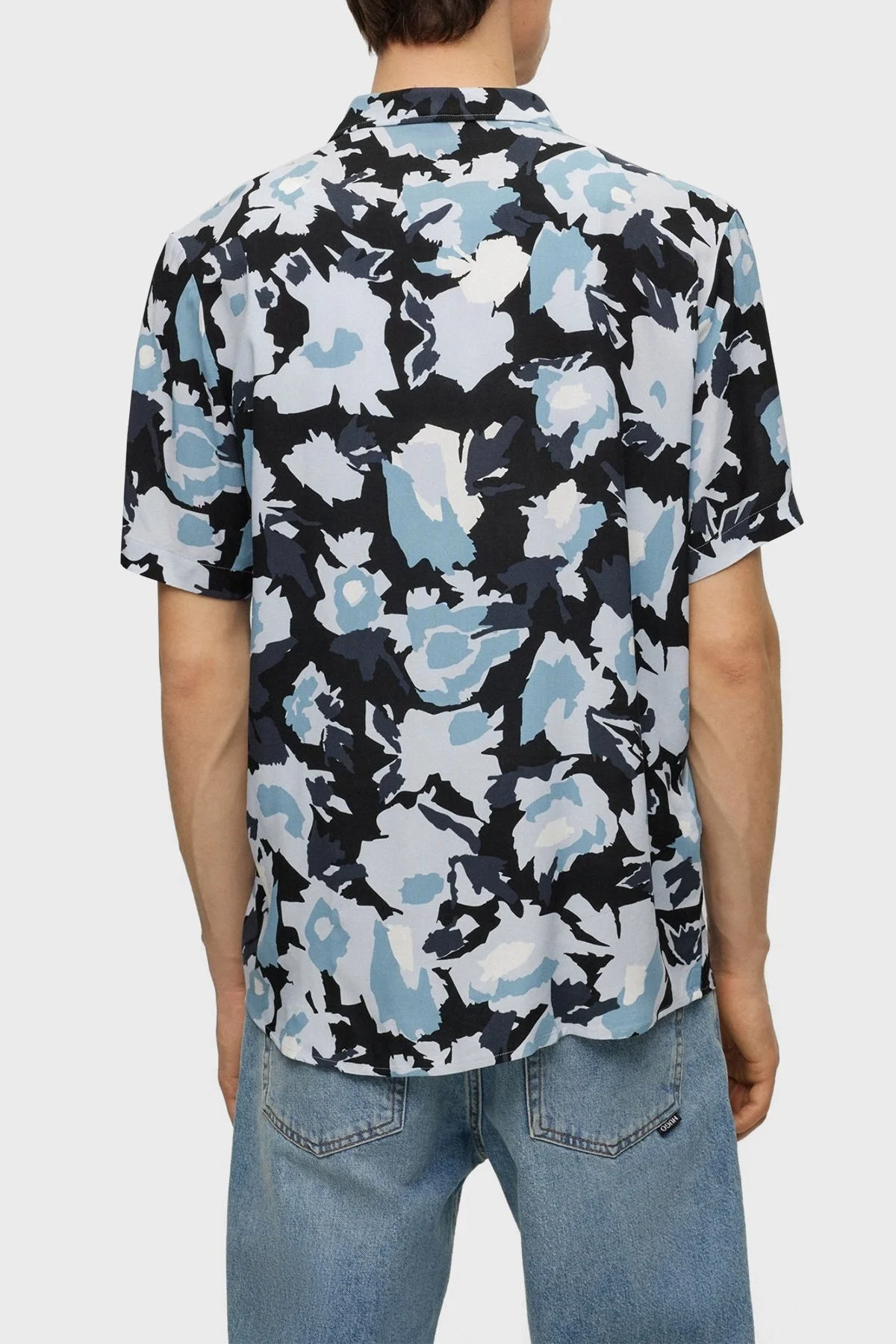 Hugo Desenli Relaxed Fit Kısa Kollu Poplin Erkek Gömlek 50490687 451 MAVİ - 9