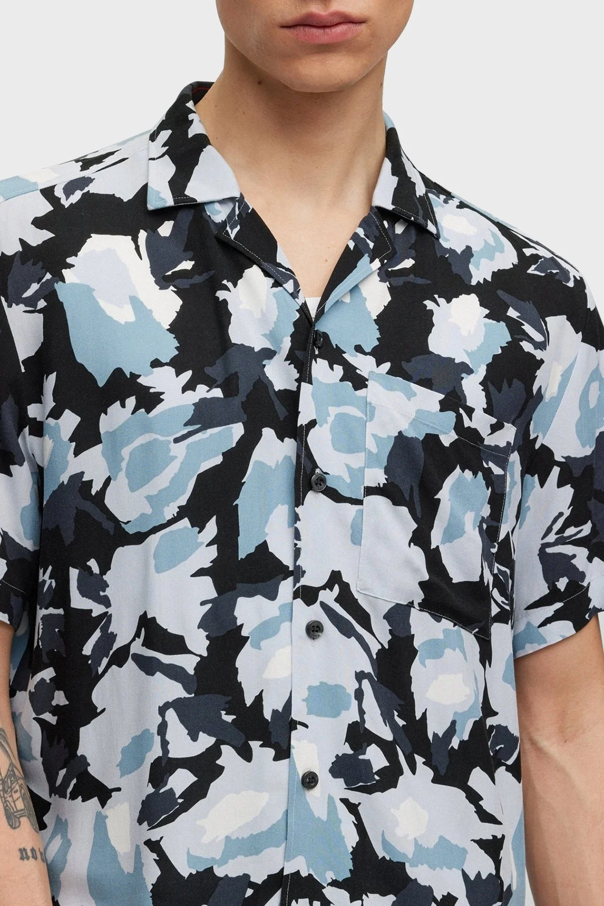 Hugo Desenli Relaxed Fit Kısa Kollu Poplin Erkek Gömlek 50490687 451 MAVİ - 11