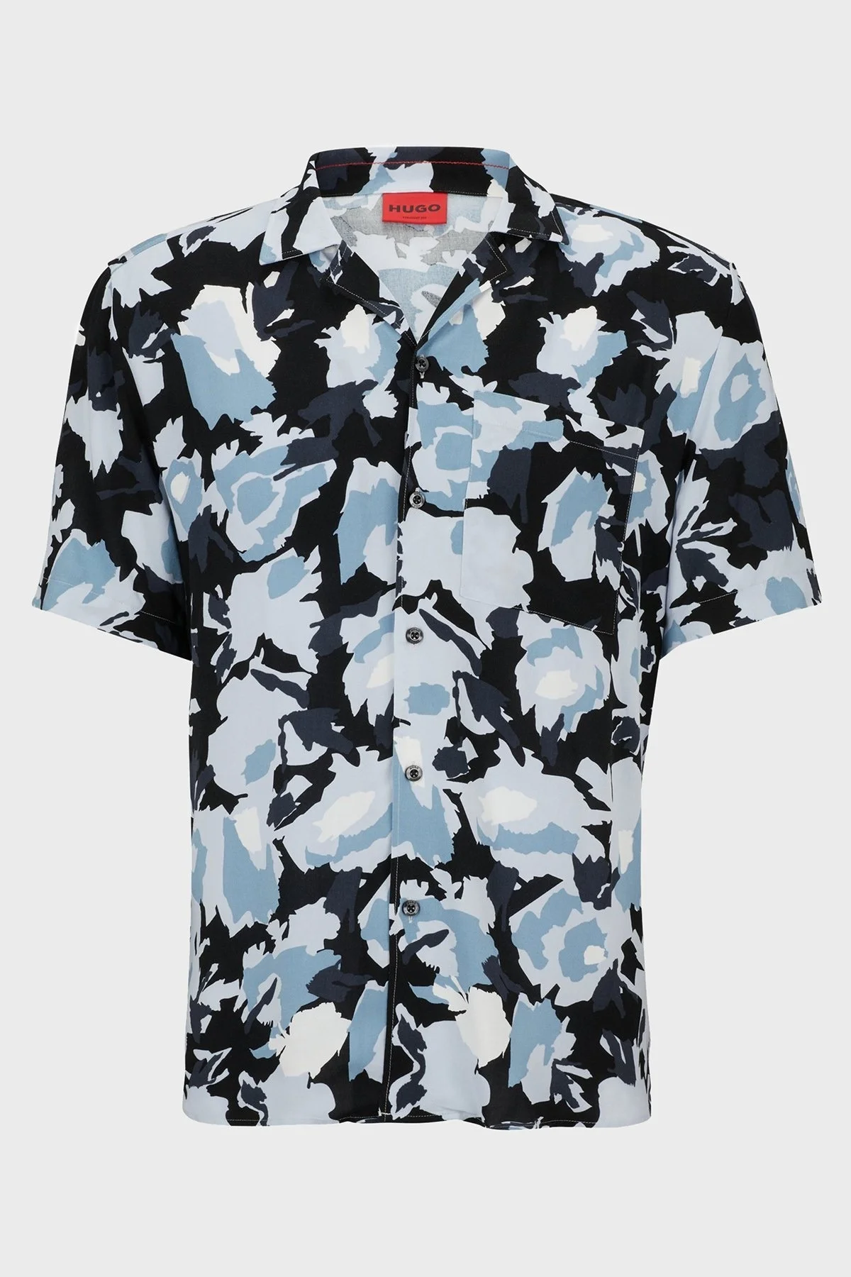 Hugo Desenli Relaxed Fit Kısa Kollu Poplin Erkek Gömlek 50490687 451 MAVİ - 12