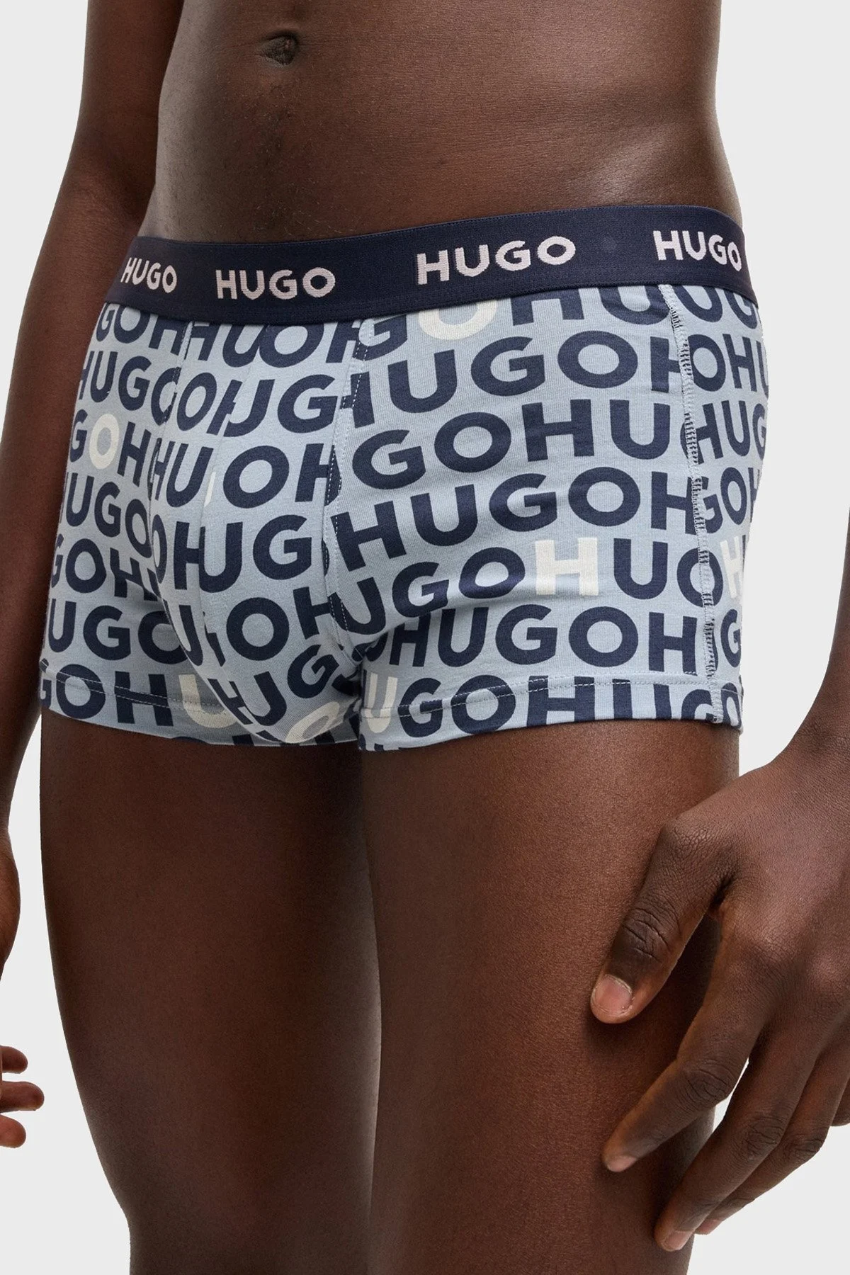 Hugo Desenli Streç Pamuklu 3 Pack Erkek Boxer 50532550 984 MAVİ-LACİVERT - 6