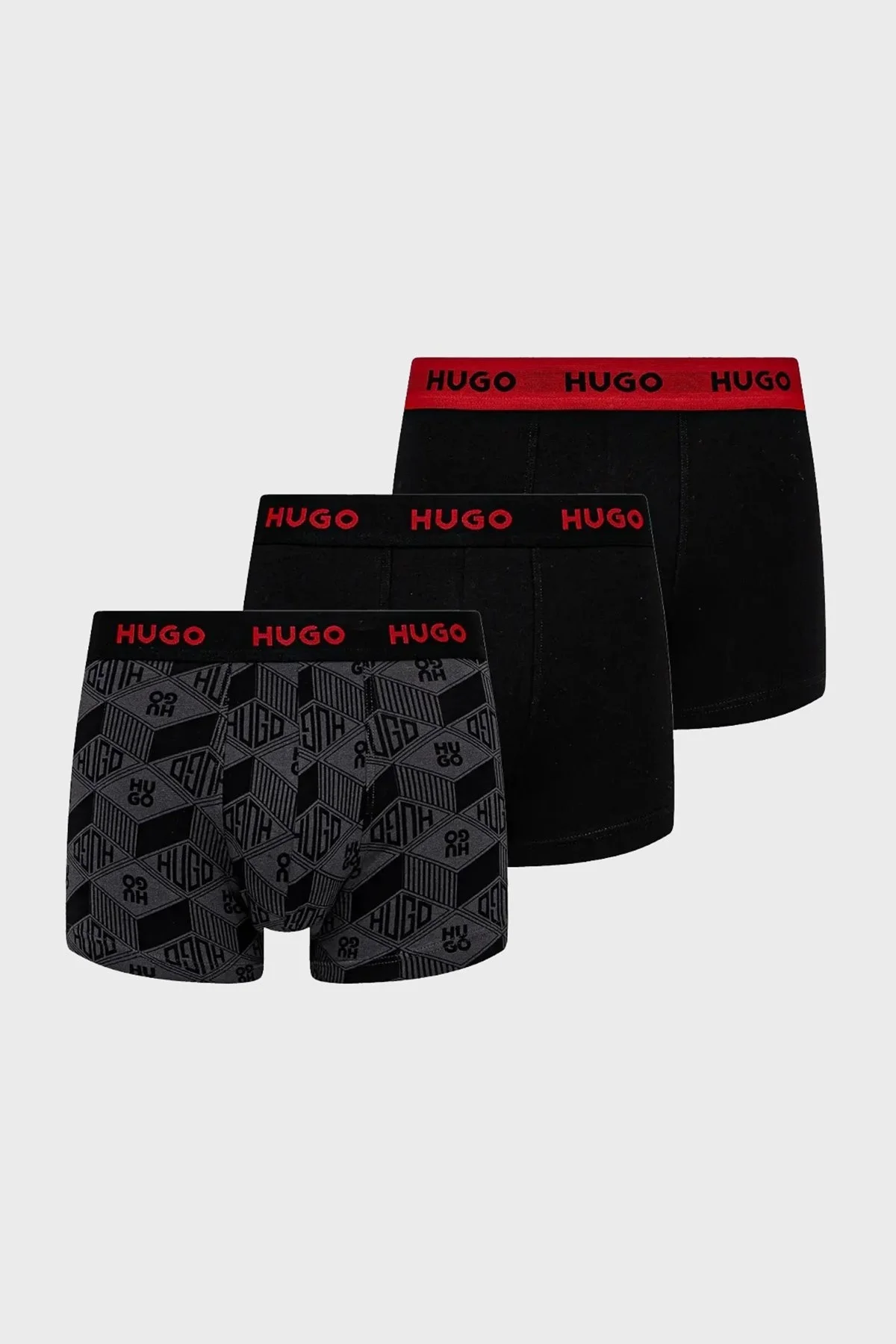 Hugo Desenli Streç Pamuklu 3 Pack Erkek Boxer 50532550 986 SİYAH - 1