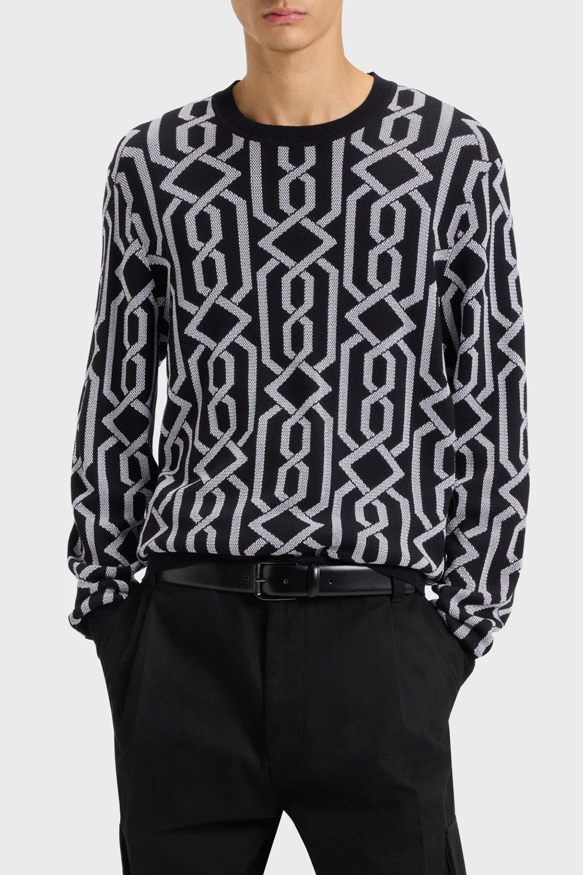 Hugo Desenli Yün Karışımlı Regular Fit Bisiklet Yaka Erkek Kazak 50547001 001 SİYAH - 1