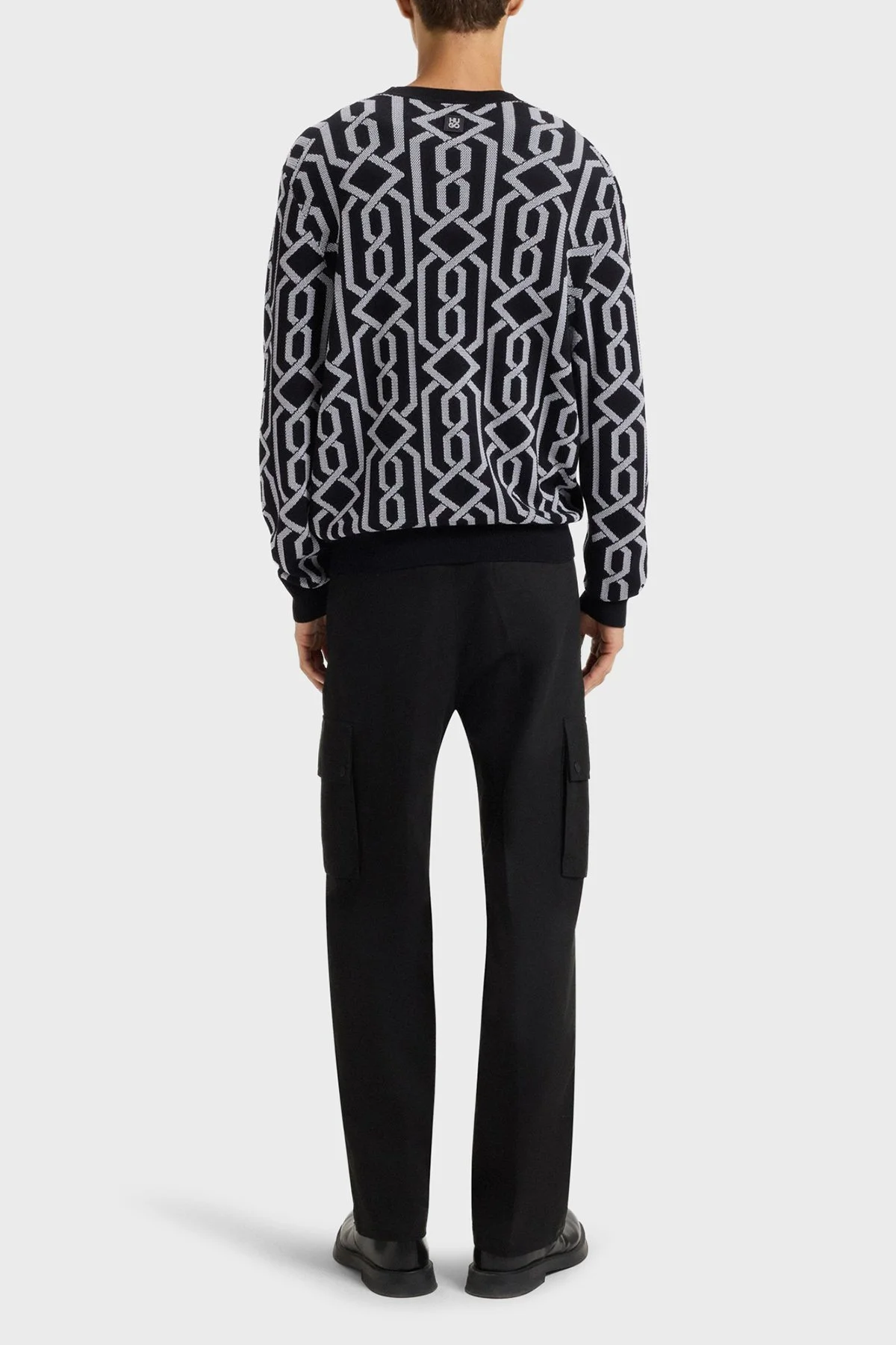 Hugo Desenli Yün Karışımlı Regular Fit Bisiklet Yaka Erkek Kazak 50547001 001 SİYAH - 3