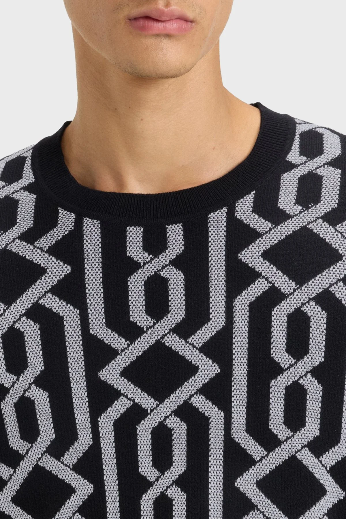 Hugo Desenli Yün Karışımlı Regular Fit Bisiklet Yaka Erkek Kazak 50547001 001 SİYAH - 4