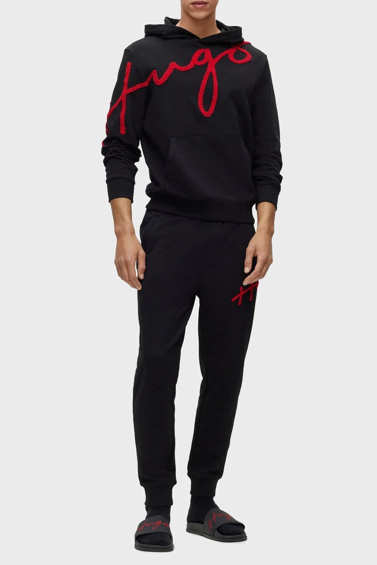 Hugo El Yazısı Logo İşlemeli Pamuklu Regular Fit Spor Erkek Pantolon 50482921 001 SİYAH - 1