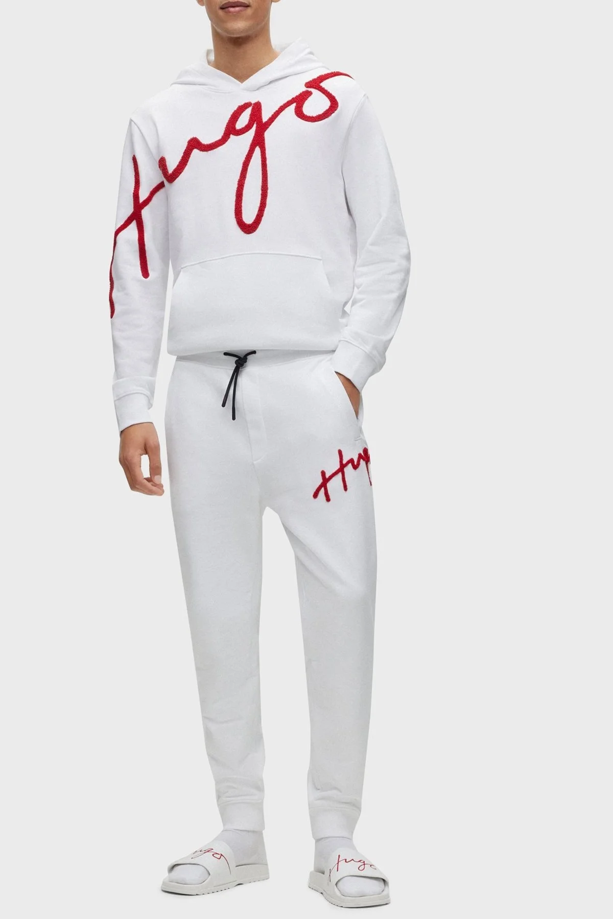 Hugo El Yazısı Logo İşlemeli Pamuklu Regular Fit Spor Erkek Pantolon 50482921 100 BEYAZ - 1