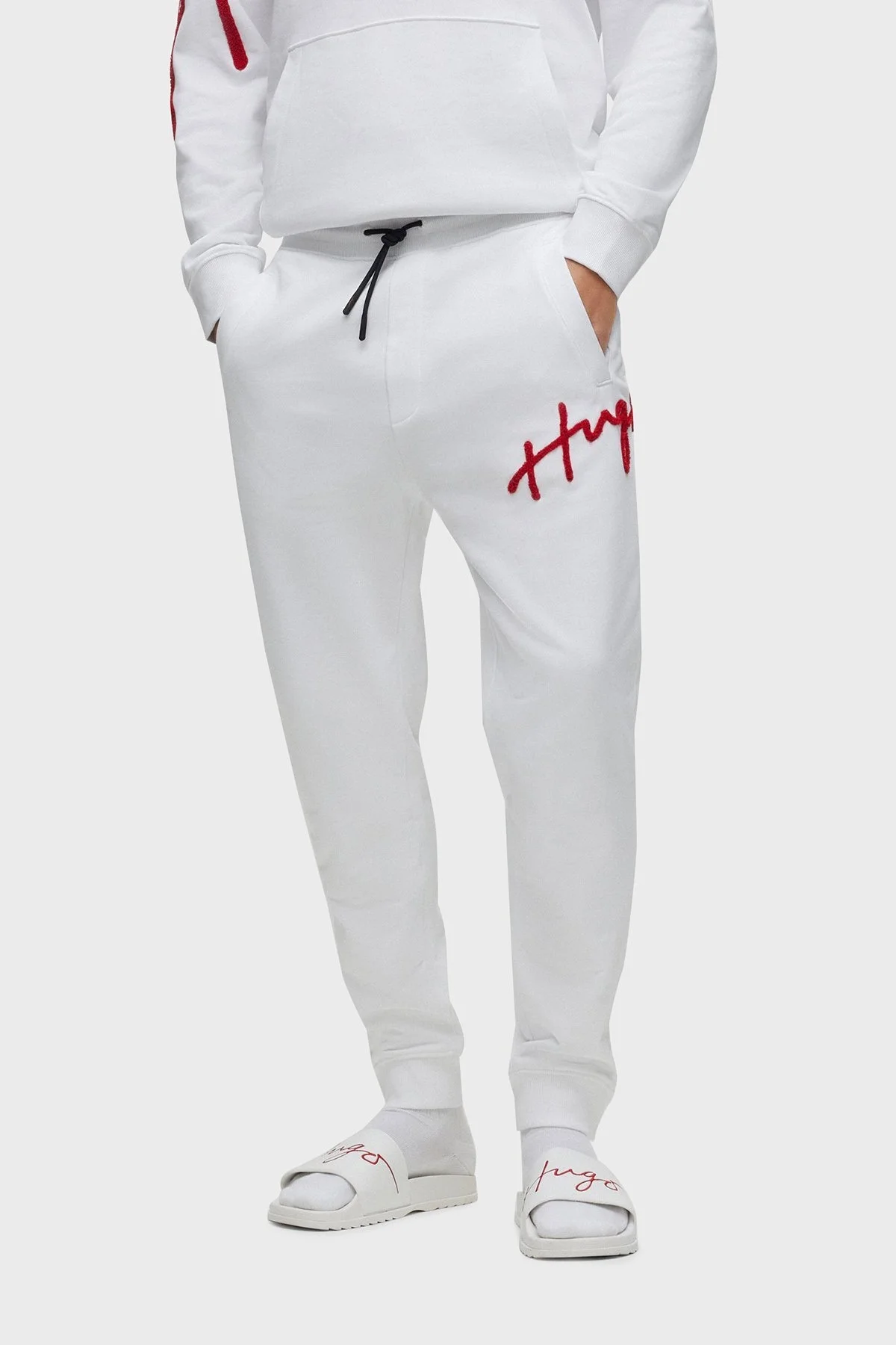 Hugo El Yazısı Logo İşlemeli Pamuklu Regular Fit Spor Erkek Pantolon 50482921 100 BEYAZ - 2