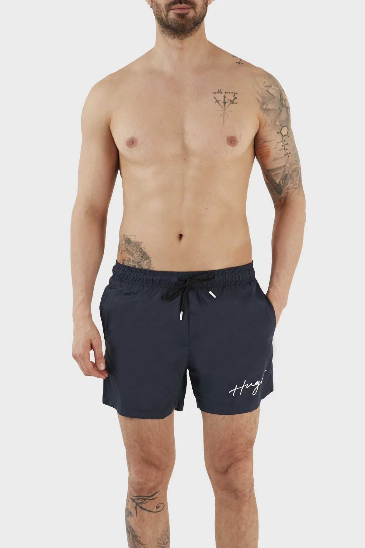 Hugo El Yazısı Logolu Deniz Şortu Belden Bağlamalı Cepli Erkek Mayo Short 50485297 405 LACİVERT - 1