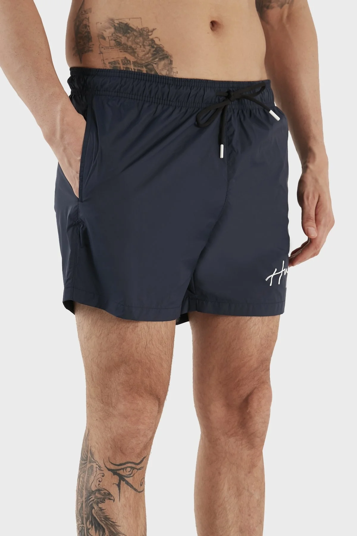 Hugo El Yazısı Logolu Deniz Şortu Belden Bağlamalı Cepli Erkek Mayo Short 50485297 405 LACİVERT - 2