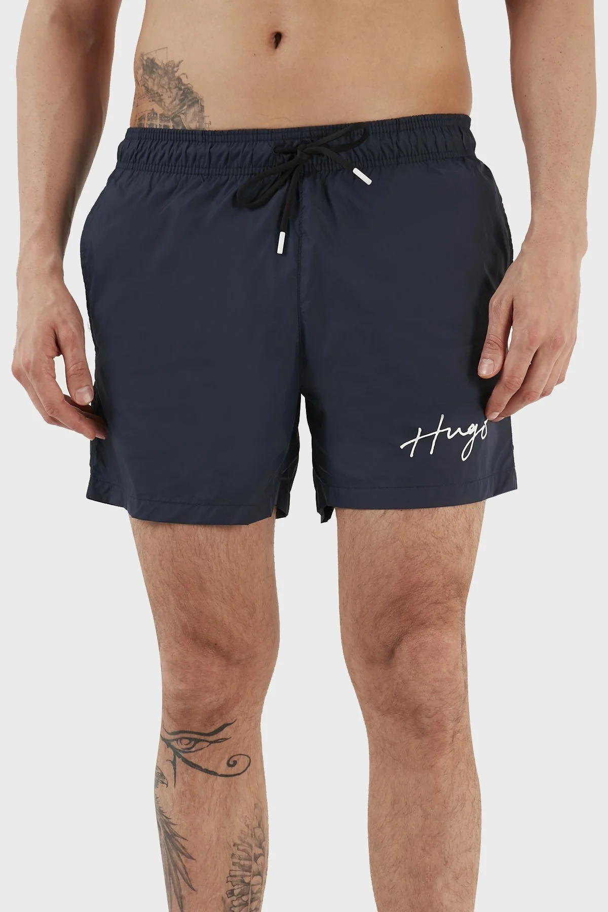 Hugo El Yazısı Logolu Deniz Şortu Belden Bağlamalı Cepli Erkek Mayo Short 50485297 405 LACİVERT - 3