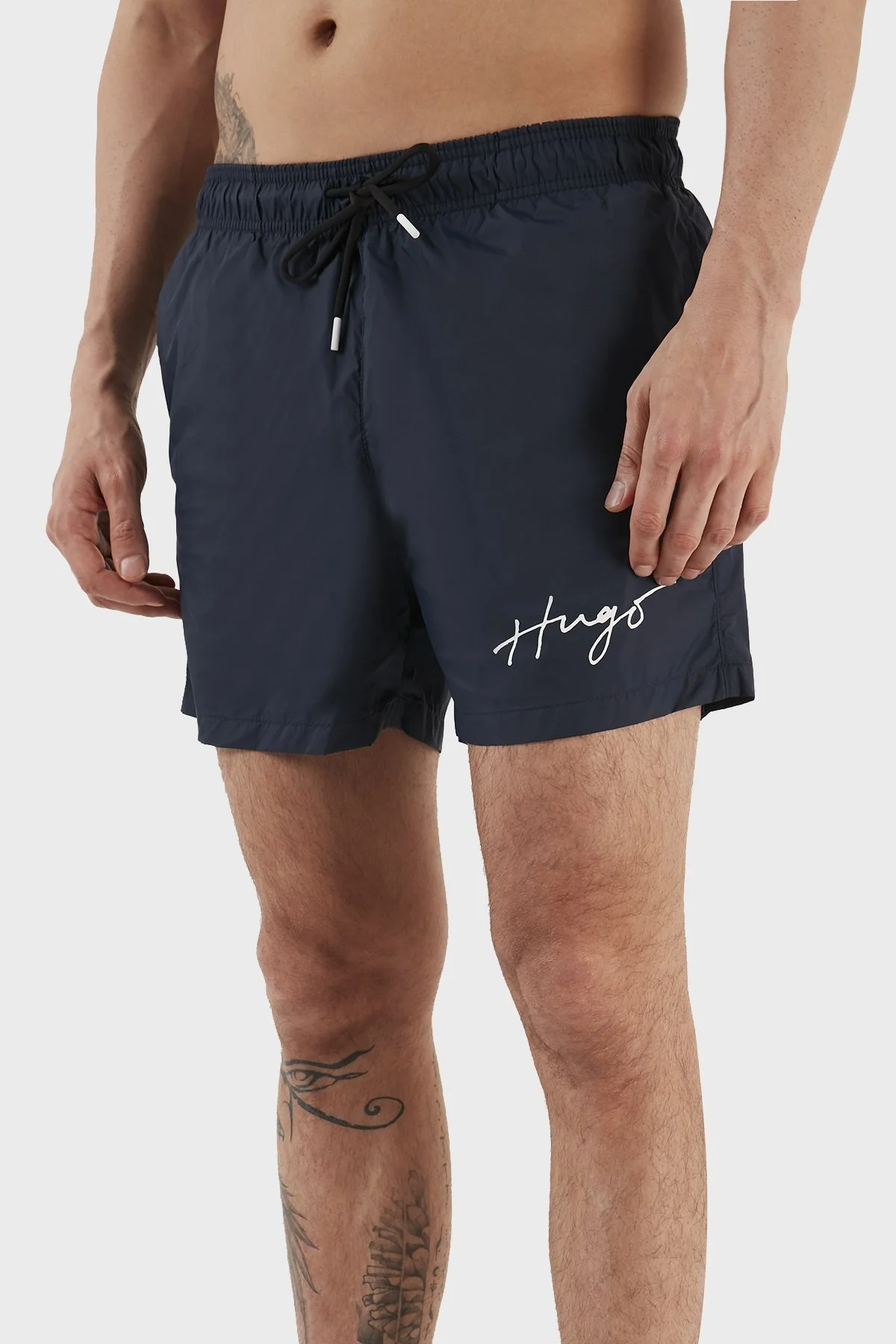 Hugo El Yazısı Logolu Deniz Şortu Belden Bağlamalı Cepli Erkek Mayo Short 50485297 405 LACİVERT - 4