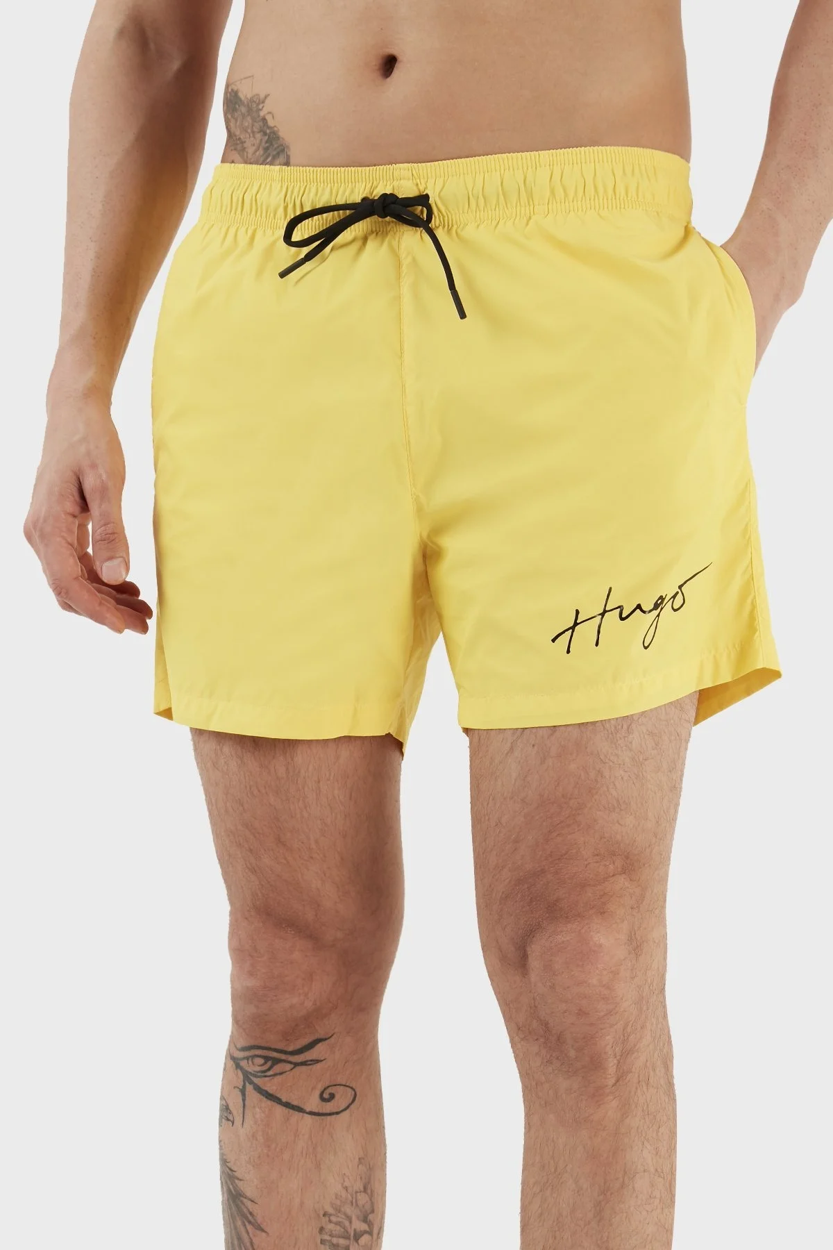 Hugo El Yazısı Logolu Deniz Şortu Belden Bağlamalı Cepli Erkek Mayo Short 50485297 732 SARI - 2