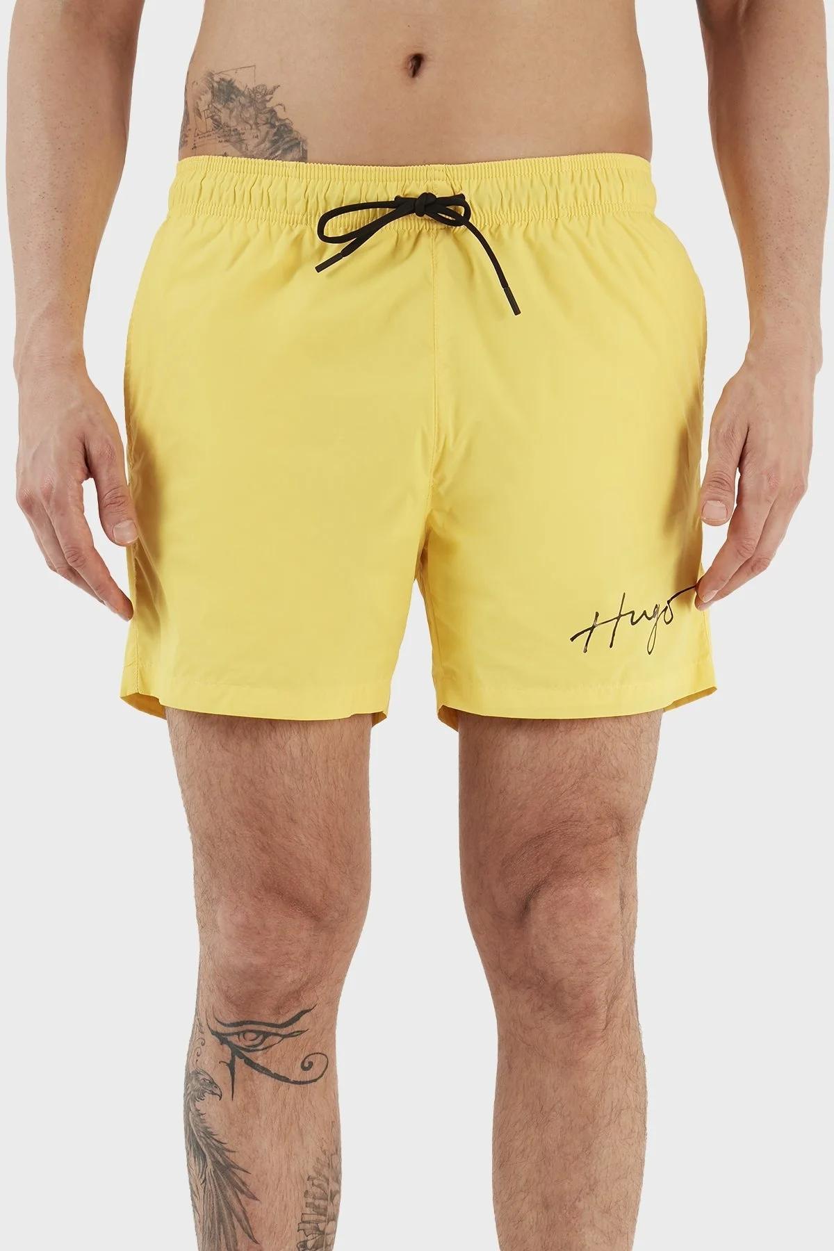 Hugo El Yazısı Logolu Deniz Şortu Belden Bağlamalı Cepli Erkek Mayo Short 50485297 732 SARI - 4