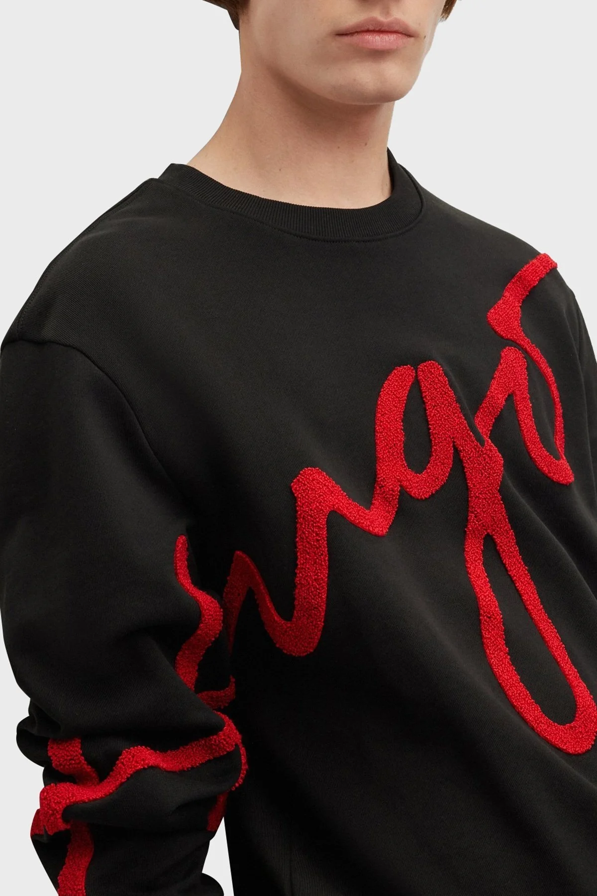 Hugo El Yazısı Logolu Pamuklu Bisiklet Yaka Regular Fit Erkek Sweat 50482922 001 SİYAH - 4