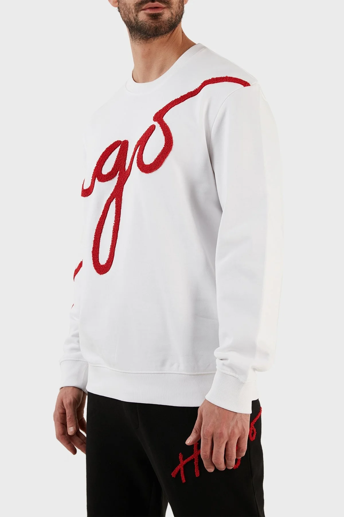 Hugo El Yazısı Logolu Pamuklu Bisiklet Yaka Regular Fit Erkek Sweat 50482922 100 BEYAZ - 2