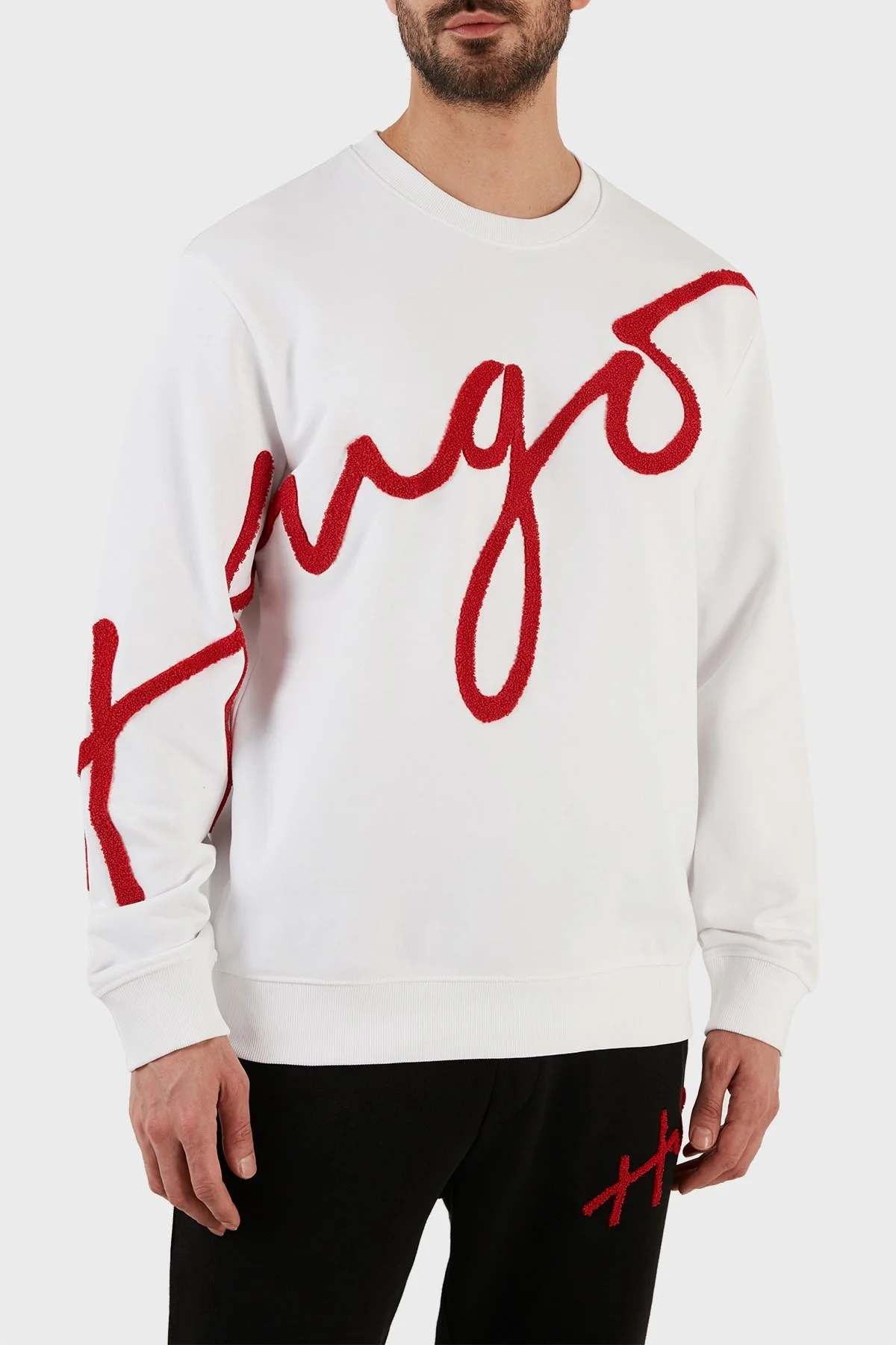 Hugo El Yazısı Logolu Pamuklu Bisiklet Yaka Regular Fit Erkek Sweat 50482922 100 BEYAZ - 4