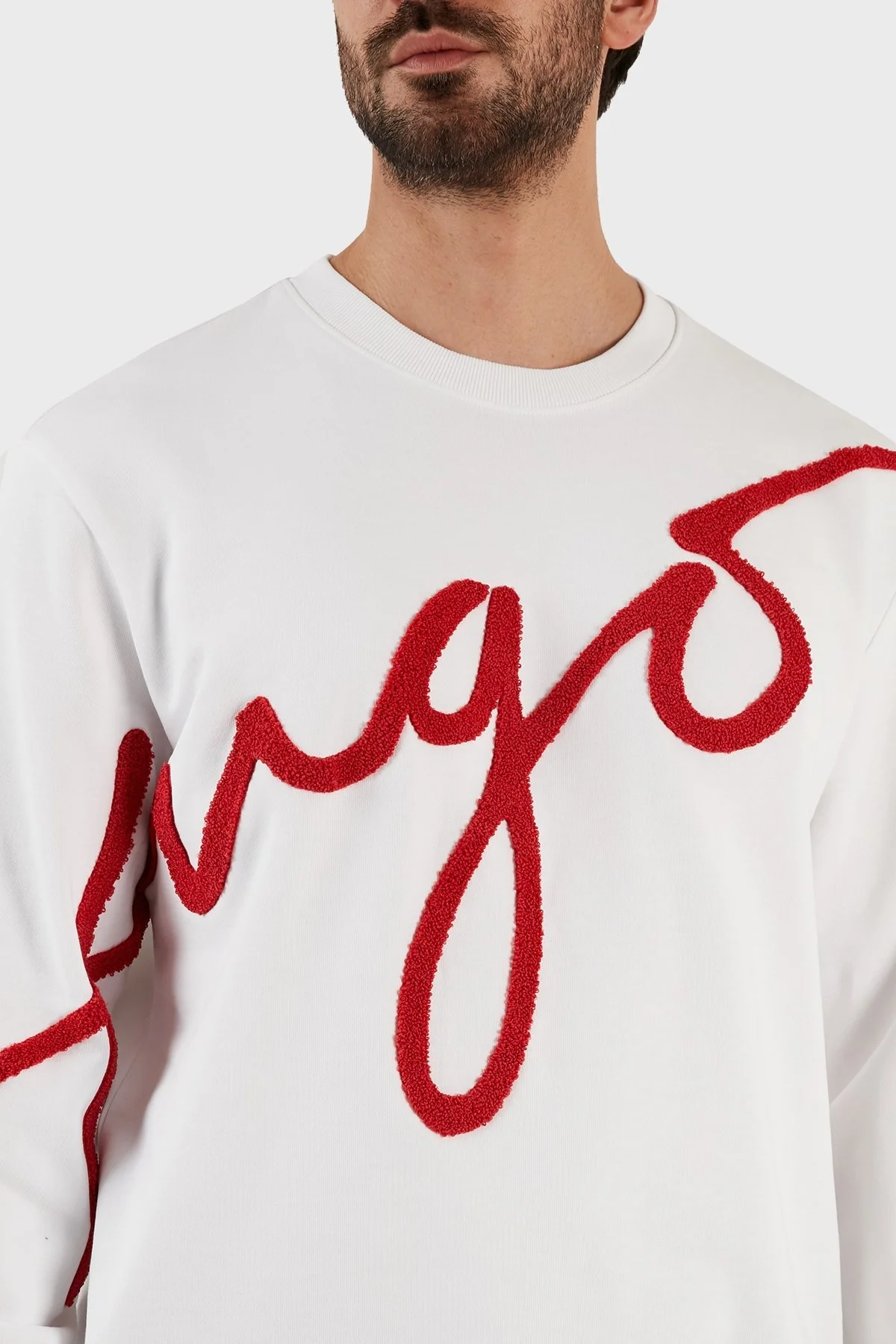 Hugo El Yazısı Logolu Pamuklu Bisiklet Yaka Regular Fit Erkek Sweat 50482922 100 BEYAZ - 5