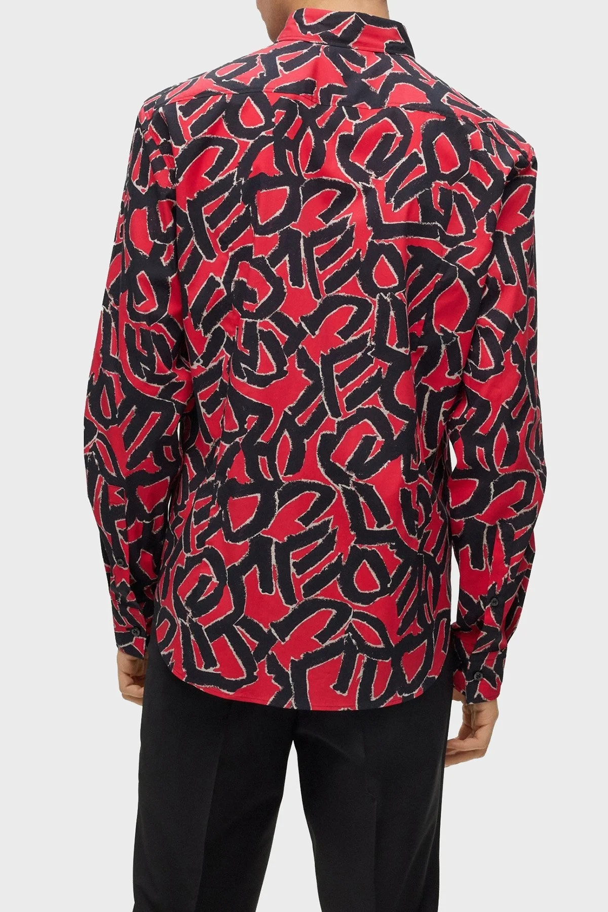 Hugo Esnek Organik Pamuklu Desenli Slim Fit Erkek Gömlek 50495871 693 KIRMIZI-SİYAH - 2