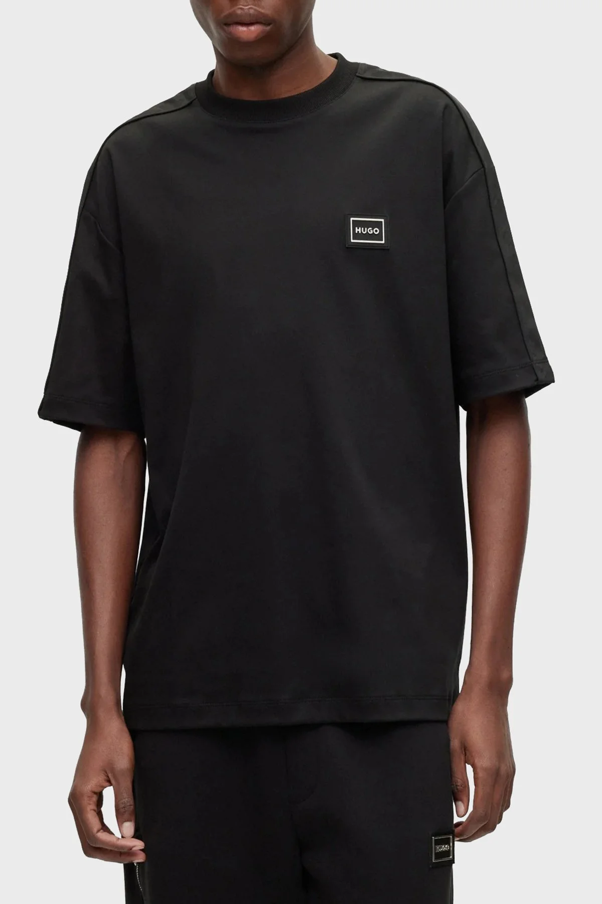 Hugo İnterlok Pamuklu Bisiklet Yaka Regular Fit Erkek T Shirt 50485239 001 SİYAH - 1