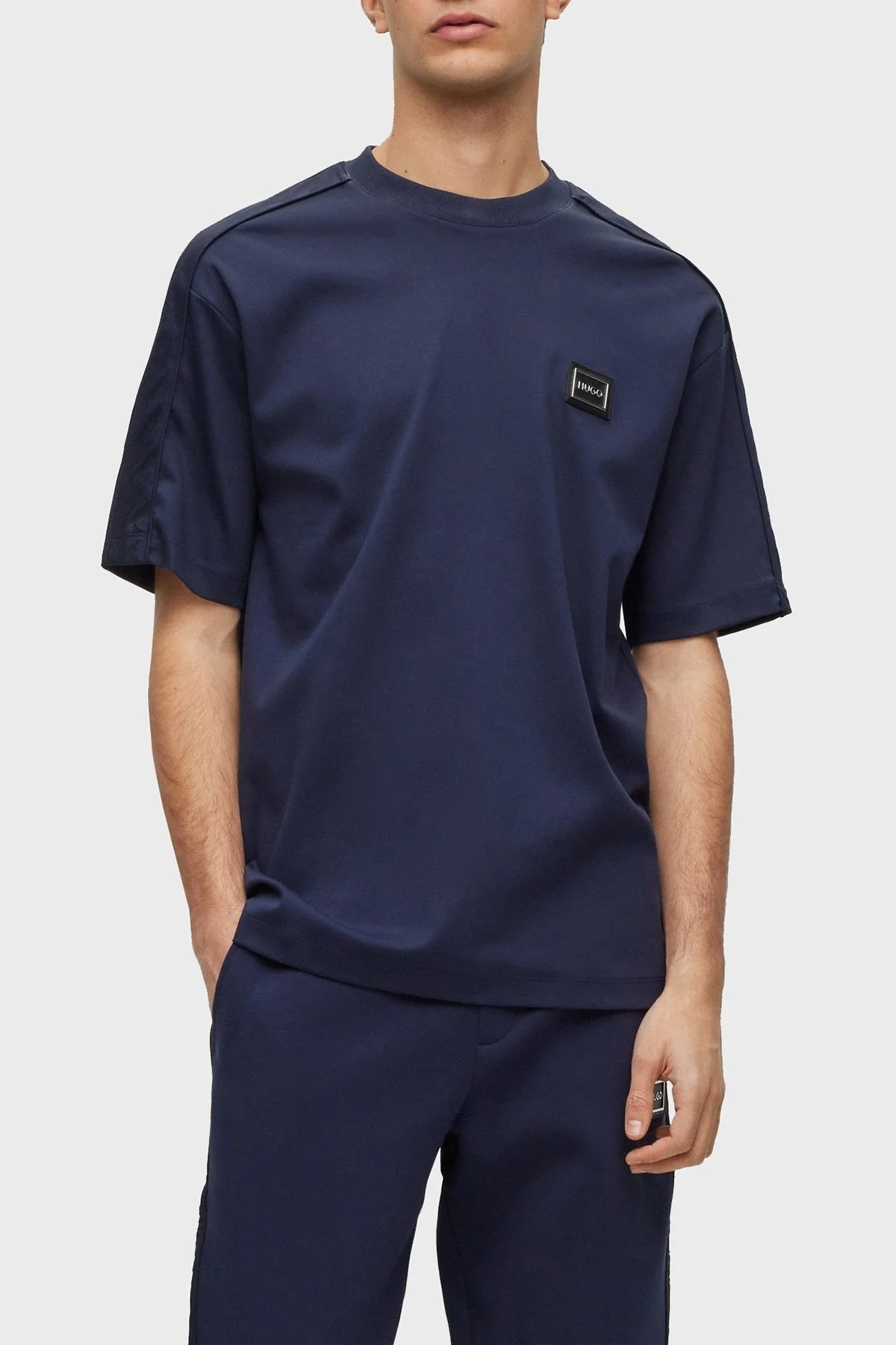 Hugo İnterlok Pamuklu Bisiklet Yaka Regular Fit Erkek T Shirt 50485239 405 LACİVERT - 1