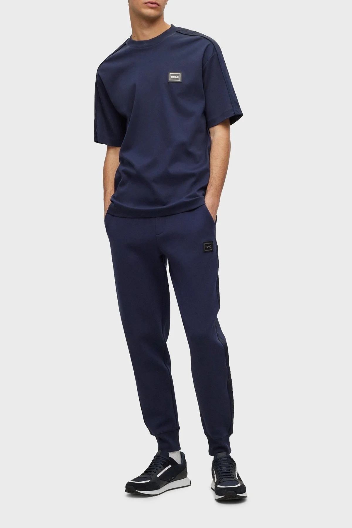 Hugo İnterlok Pamuklu Bisiklet Yaka Regular Fit Erkek T Shirt 50485239 405 LACİVERT - 2