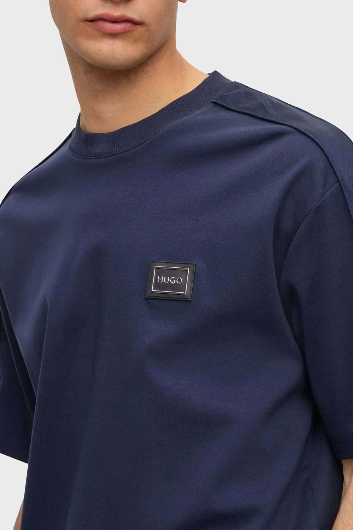 Hugo İnterlok Pamuklu Bisiklet Yaka Regular Fit Erkek T Shirt 50485239 405 LACİVERT - 4