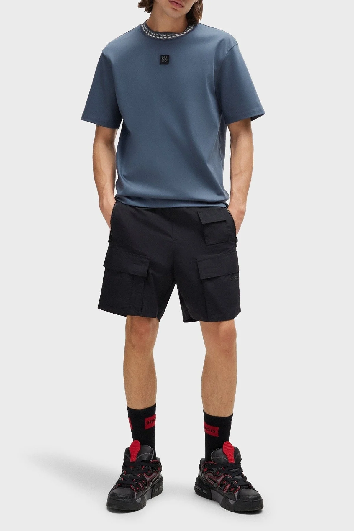 Hugo İnterlok Pamuklu Relaxed Fit Bisiklet Yaka Erkek T Shirt 50510035 462 MAVİ - 2