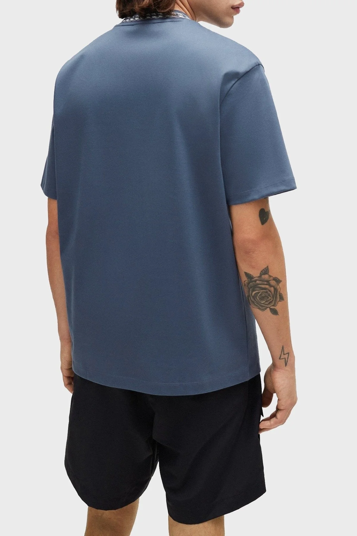 Hugo İnterlok Pamuklu Relaxed Fit Bisiklet Yaka Erkek T Shirt 50510035 462 MAVİ - 3