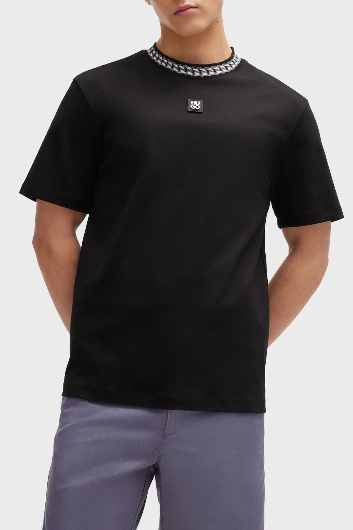 Hugo İnterlok Pamuklu Relaxed Fit Erkek T Shirt 50510035 001 SİYAH - 1