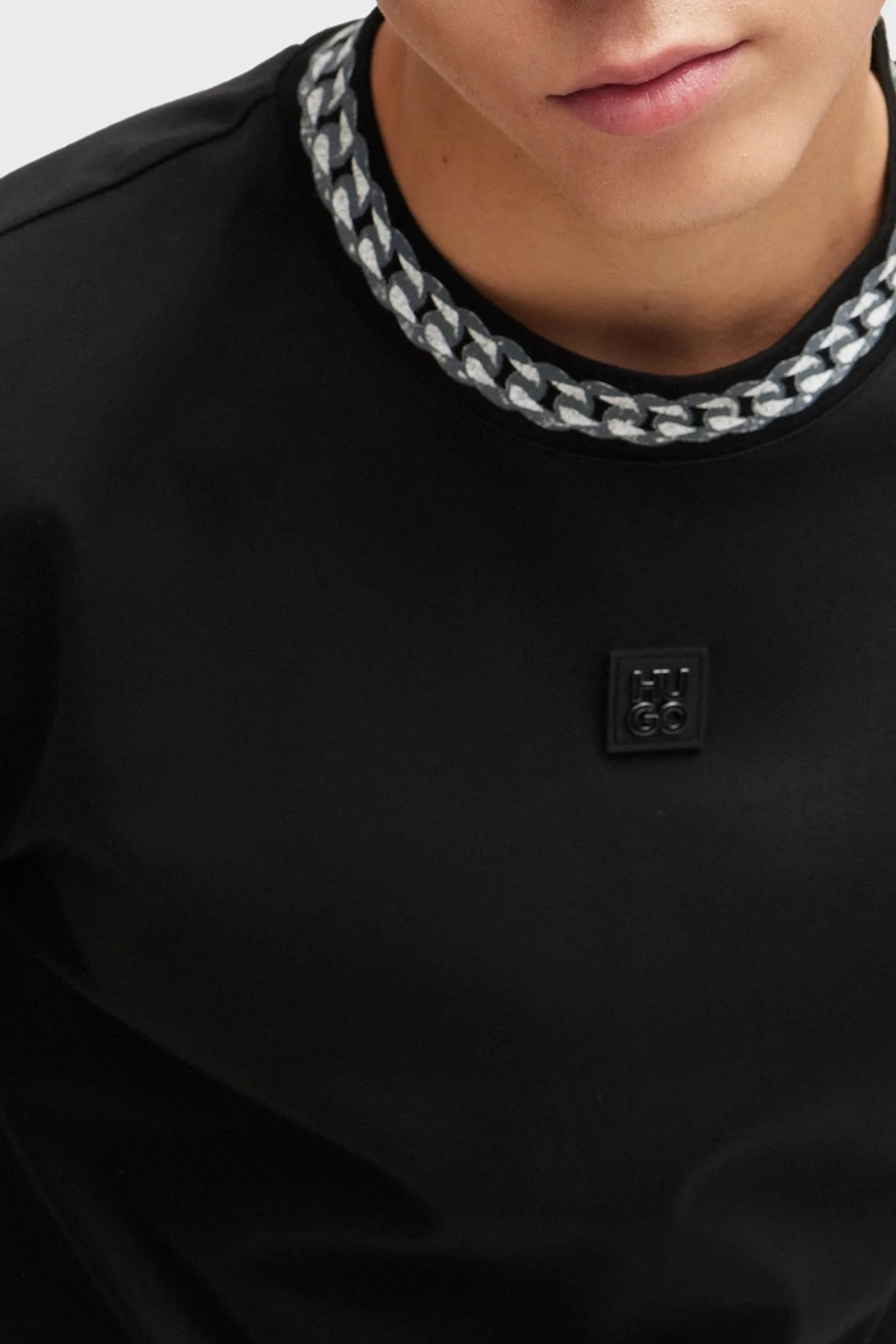 Hugo İnterlok Pamuklu Relaxed Fit Erkek T Shirt 50510035 001 SİYAH - 4