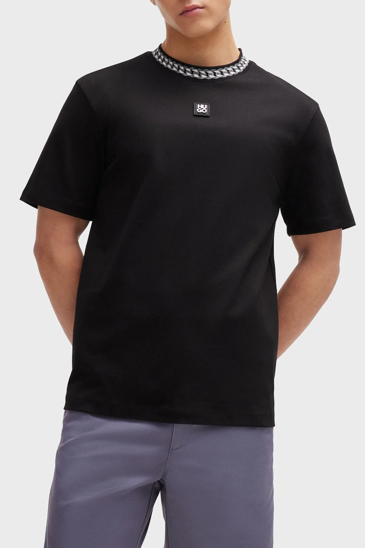 Hugo İnterlok Pamuklu Relaxed Fit Erkek T Shirt 50510035 001 SİYAH - 1