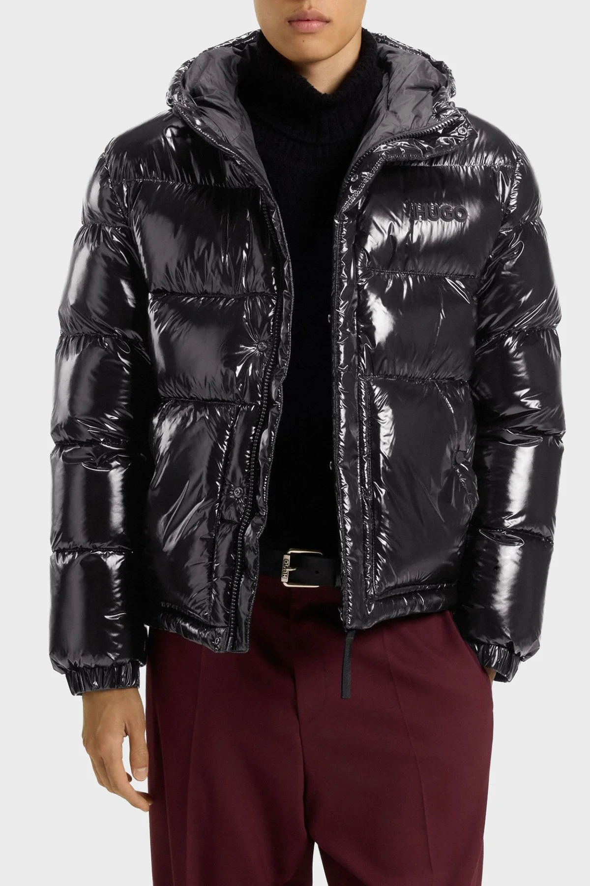 Hugo Kapitoneli Regular Fit Kapüşonlu Yaka Şişme Parlak Erkek Mont 50549355 001 SİYAH - 1