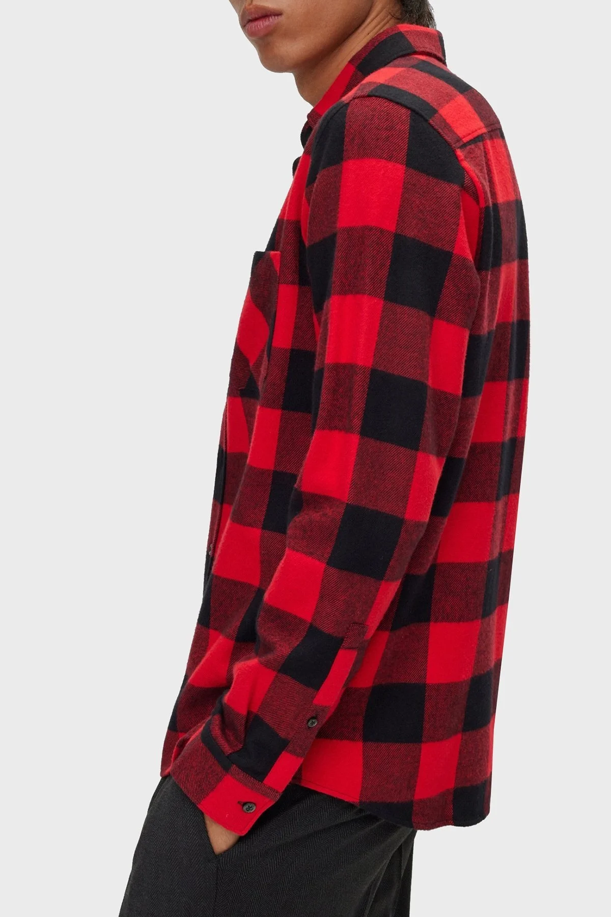 Hugo Kareli % 100 Pamuk Düğmeli Yaka Cepli Relaxed Fit Erkek Gömlek 50500236 693 KIRMIZI - 5