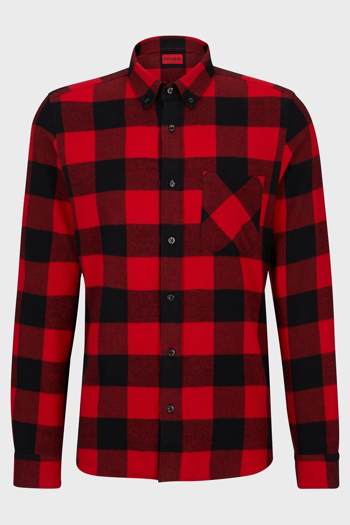 Hugo Kareli % 100 Pamuk Düğmeli Yaka Cepli Relaxed Fit Erkek Gömlek 50500236 693 KIRMIZI - 6