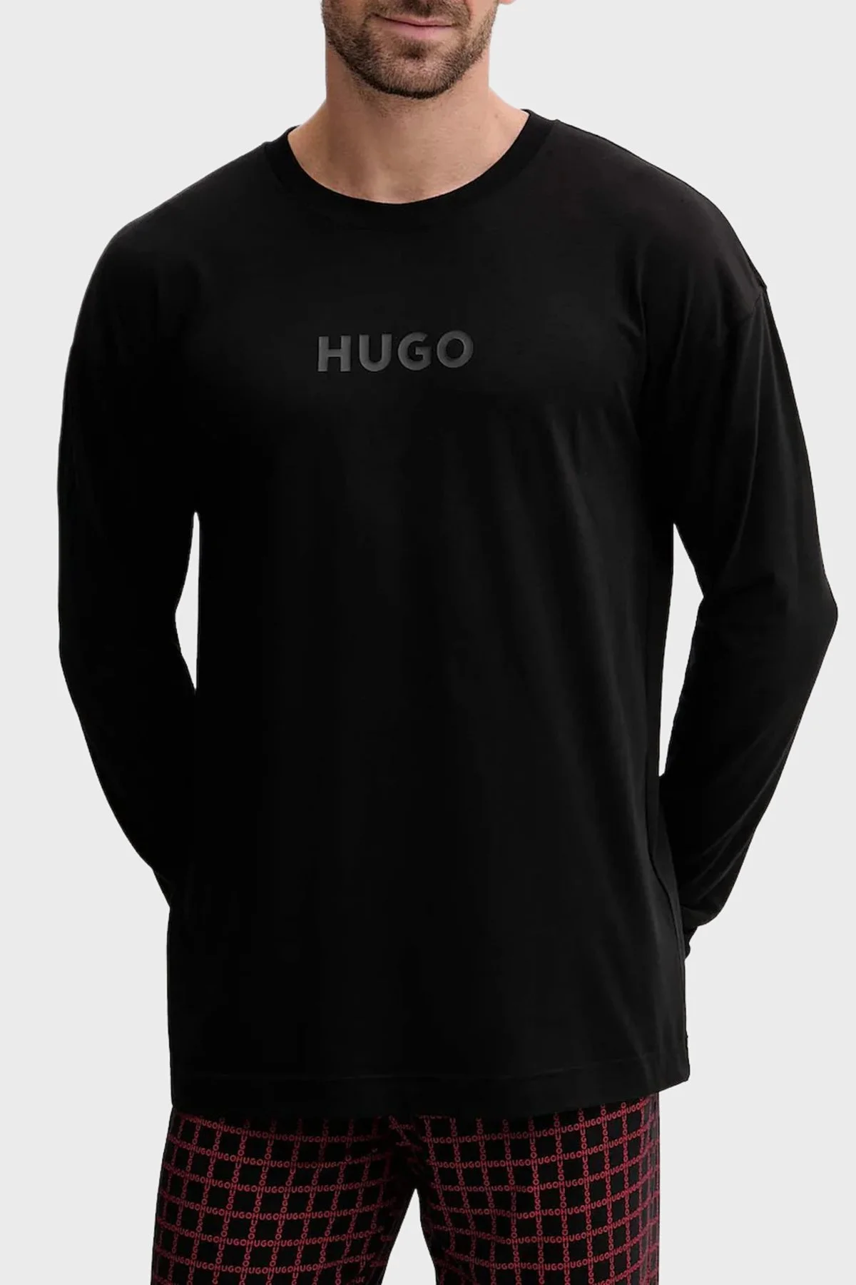 Hugo Kareli Pamuklu Relaxed Fit Uzun Kollu Erkek Pijama Takımı 50550098 961 SİYAH - 3