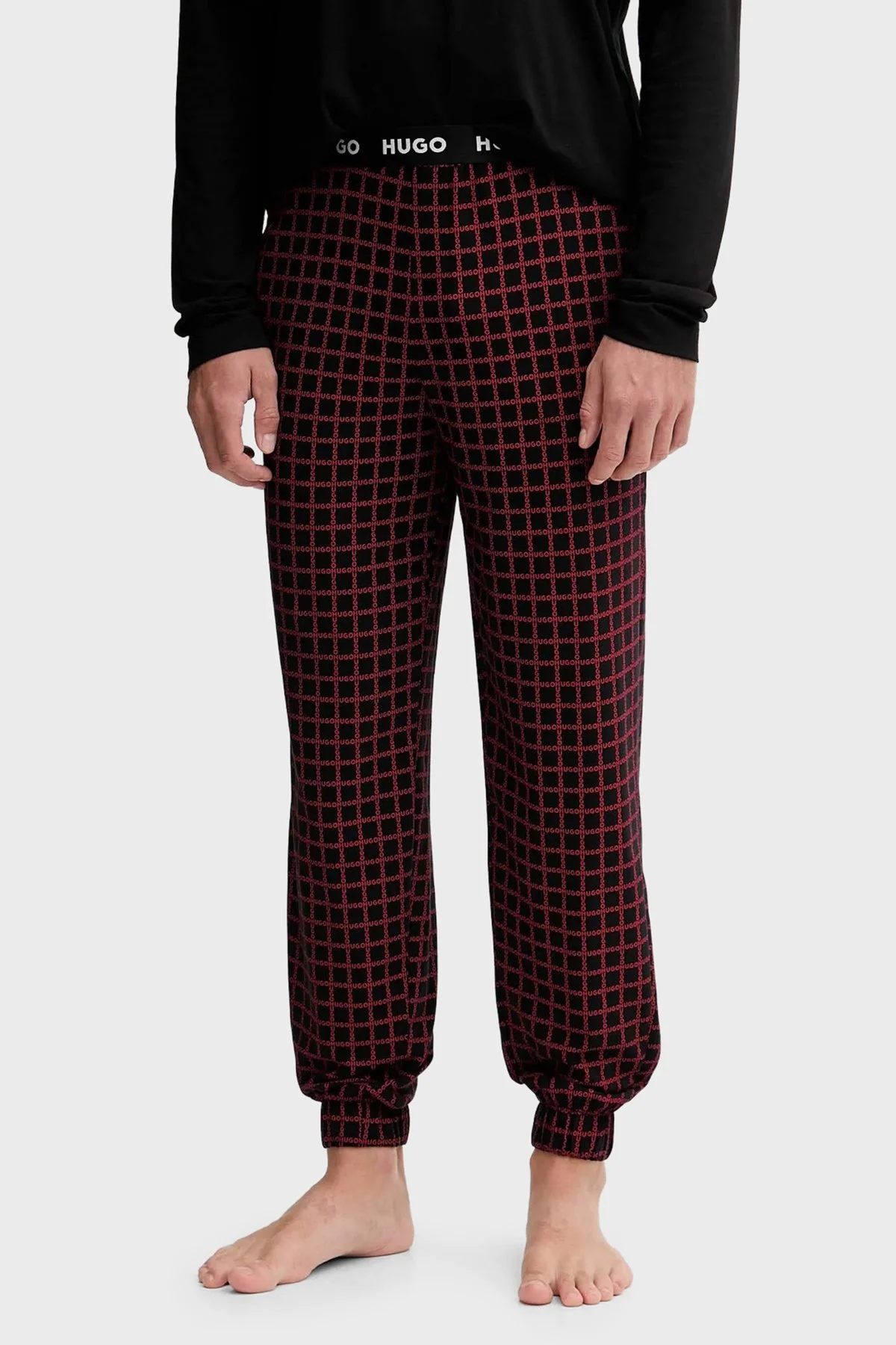 Hugo Kareli Pamuklu Relaxed Fit Uzun Kollu Erkek Pijama Takımı 50550098 961 SİYAH - 4