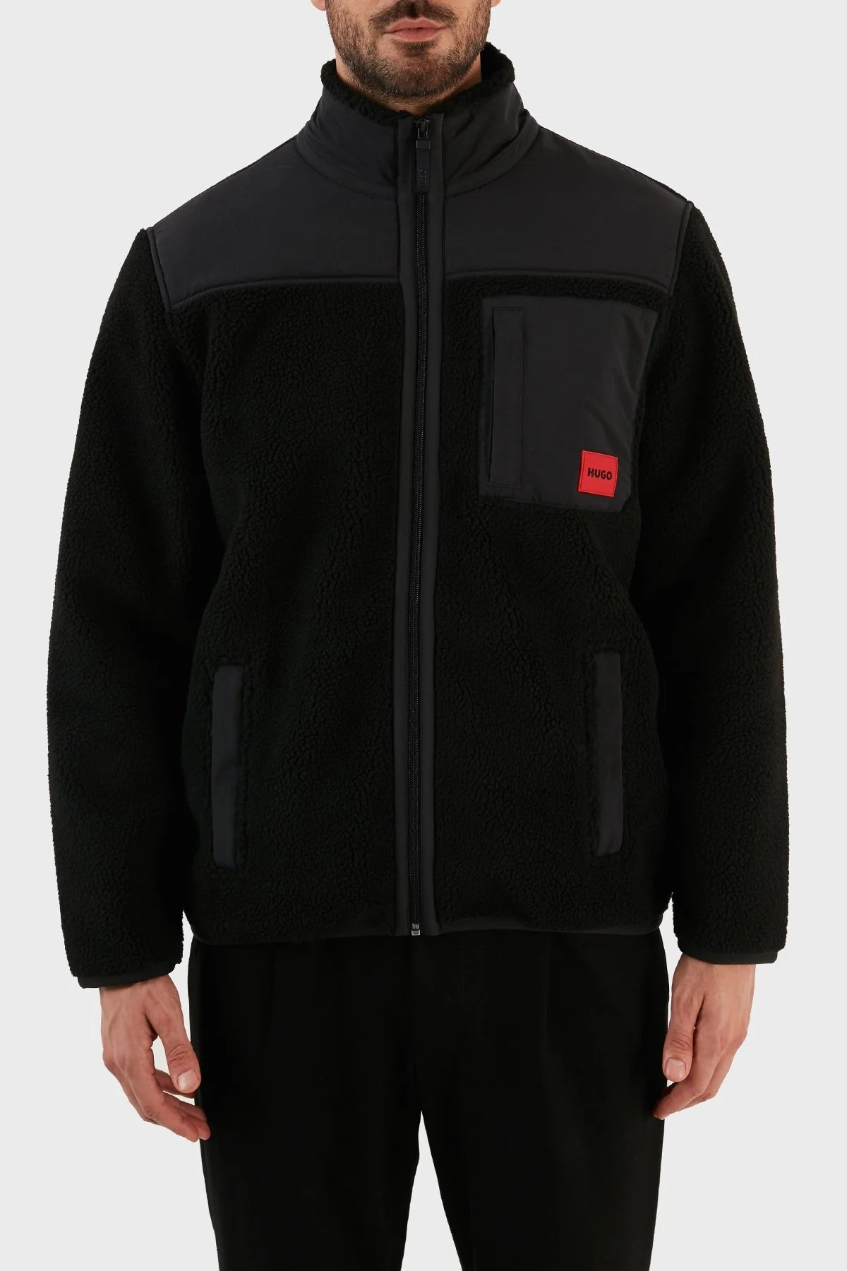 Hugo Kontrast Panelli Dik Yaka Fermuarlı Relaxed Fit Erkek Sweat 50475855 001 SİYAH - 1