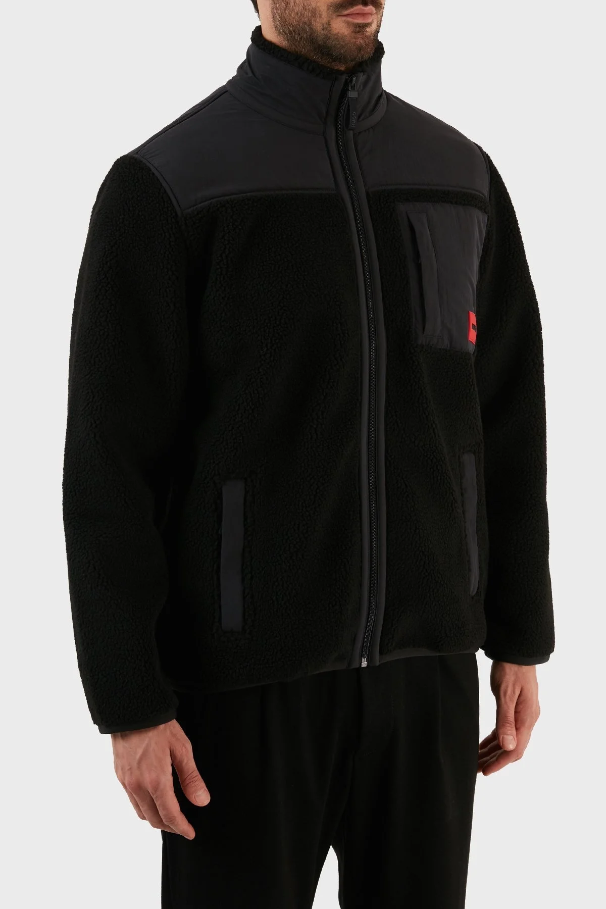 Hugo Kontrast Panelli Dik Yaka Fermuarlı Relaxed Fit Erkek Sweat 50475855 001 SİYAH - 3