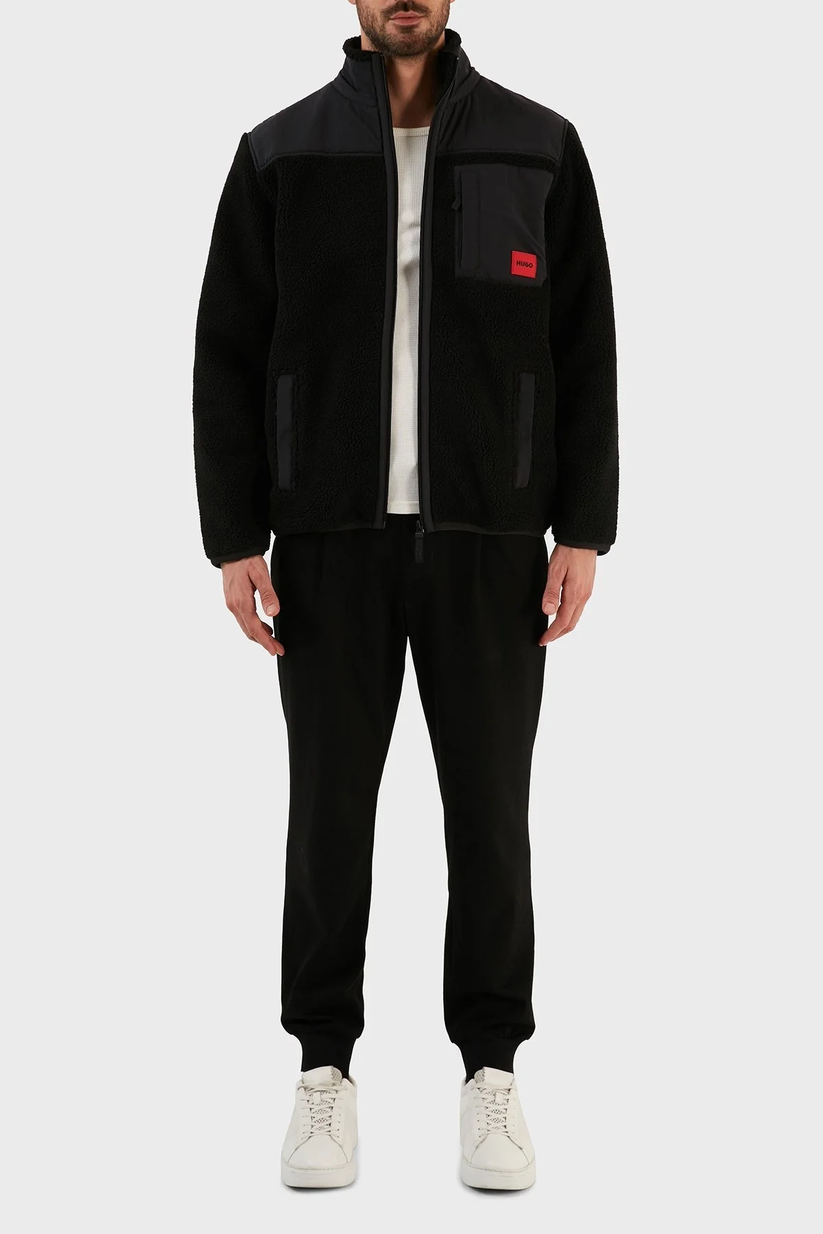 Hugo Kontrast Panelli Dik Yaka Fermuarlı Relaxed Fit Erkek Sweat 50475855 001 SİYAH - 4