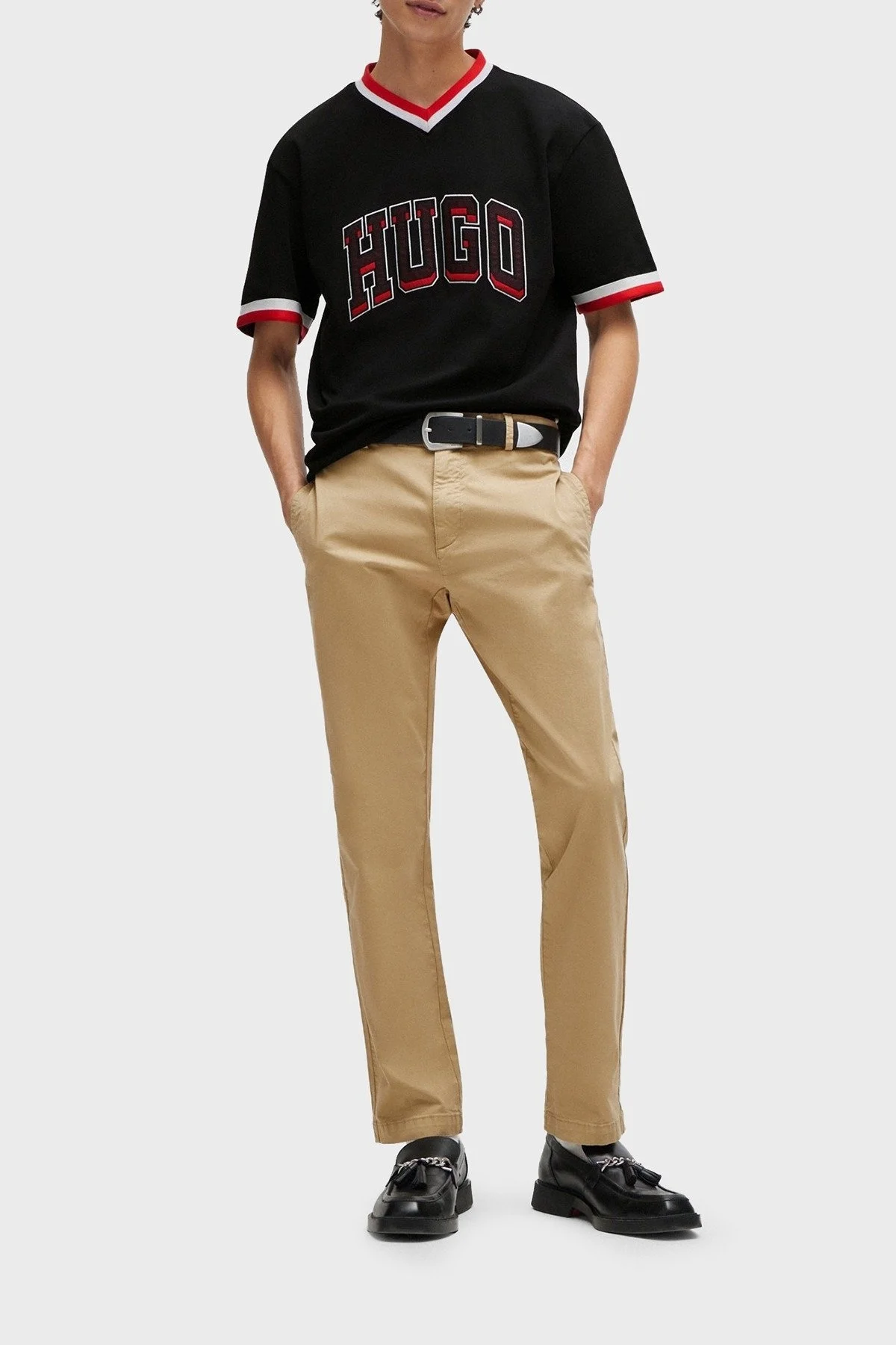 Hugo Logo Baskılı % 100 Pamuk Relaxed Fit V Yaka Erkek T Shirt 50510173 001 SİYAH - 2