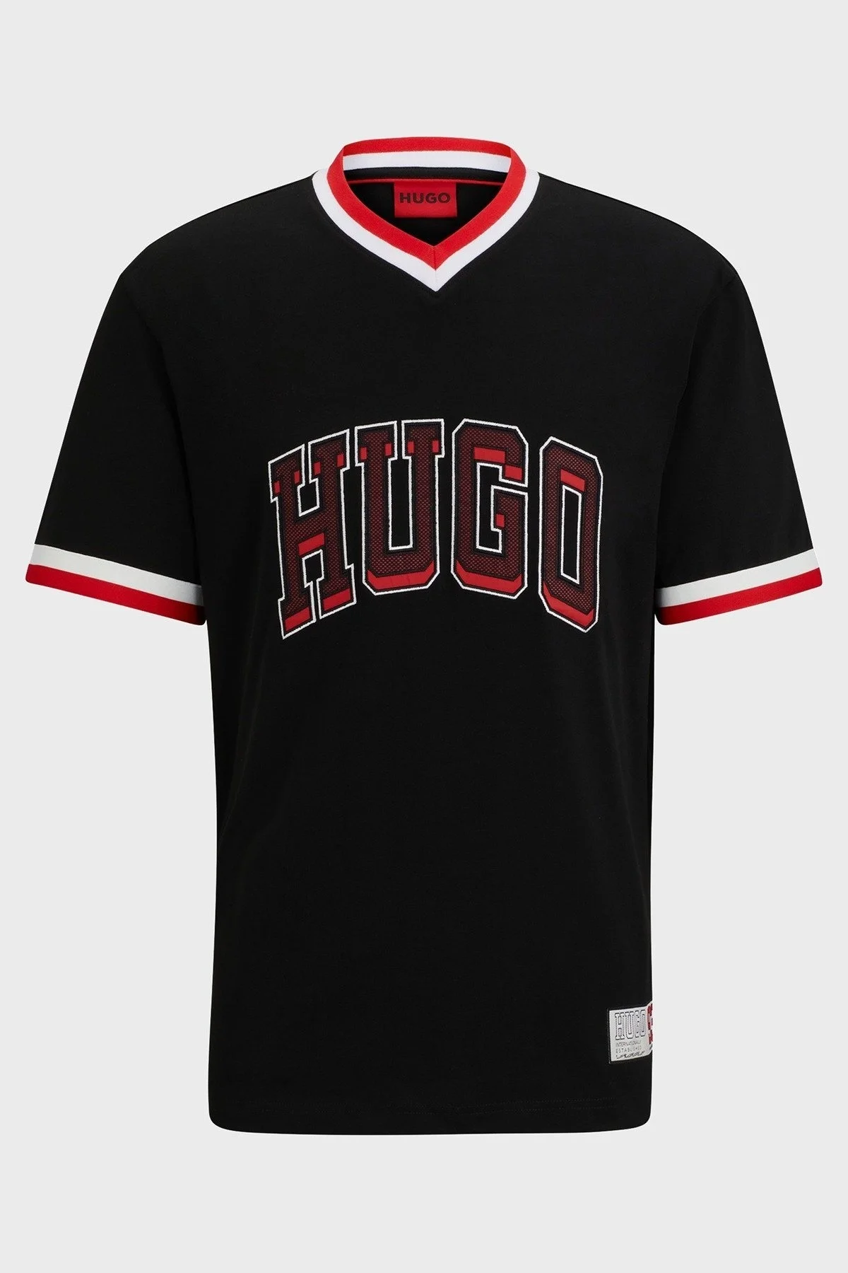 Hugo Logo Baskılı % 100 Pamuk Relaxed Fit V Yaka Erkek T Shirt 50510173 001 SİYAH - 5