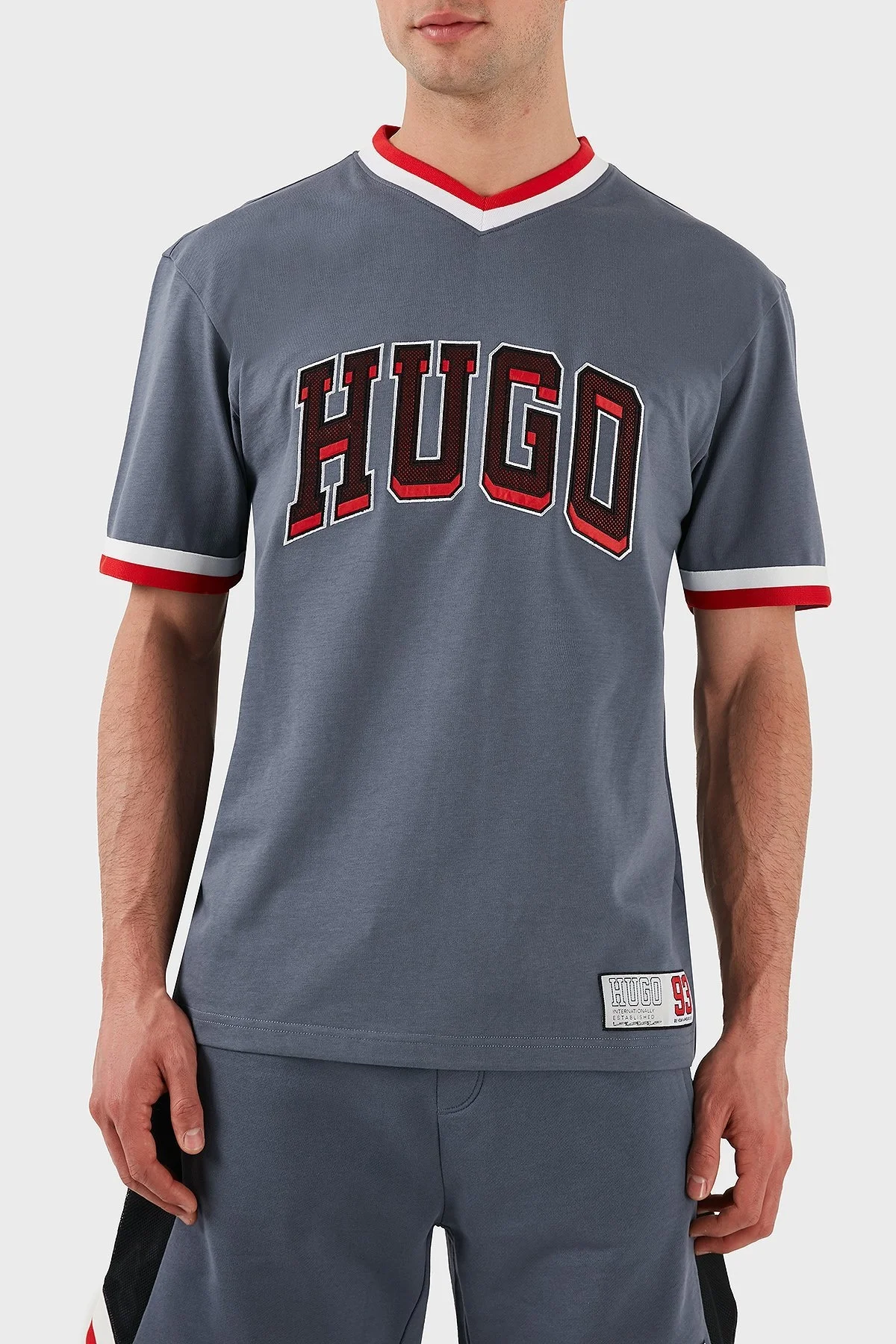 Hugo Logo Baskılı % 100 Pamuk Relaxed Fit V Yaka Erkek T Shirt 50510173 462 MAVİ - 4
