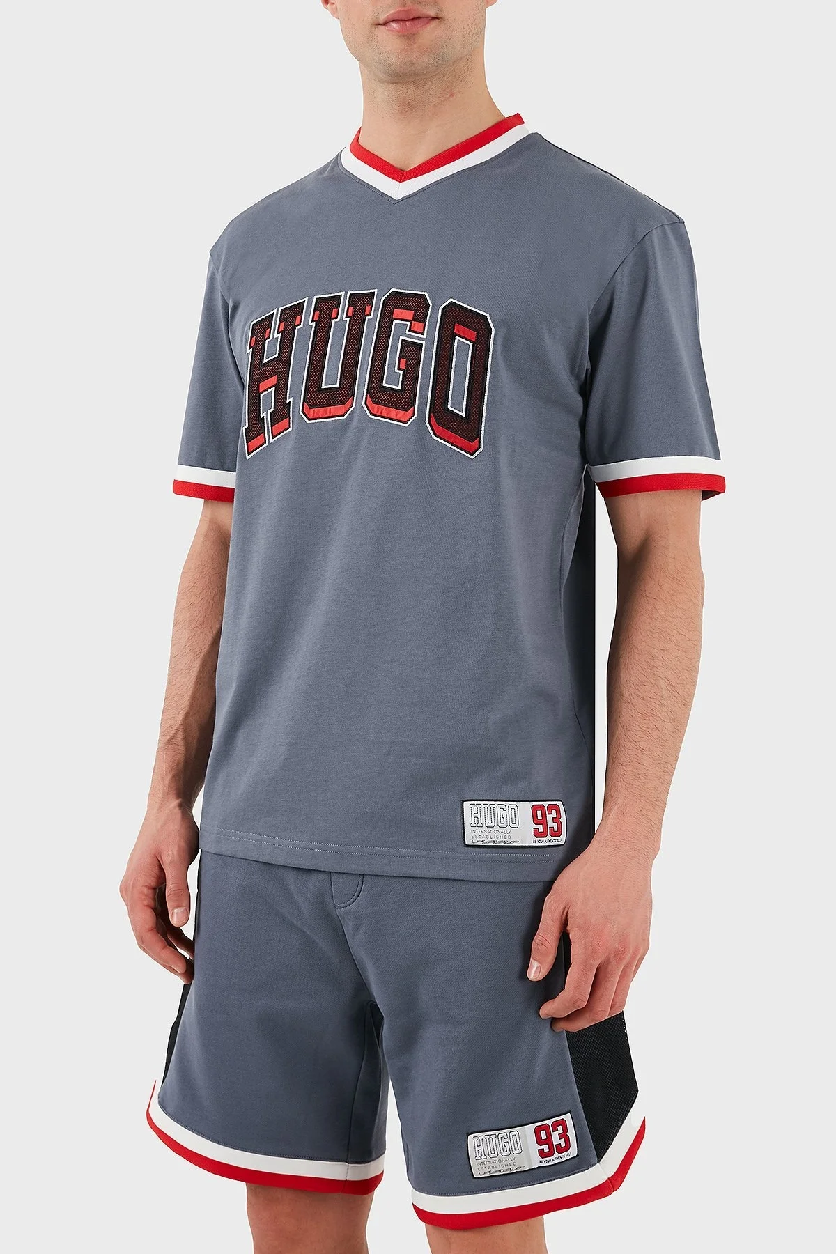 Hugo Logo Baskılı % 100 Pamuk Relaxed Fit V Yaka Erkek T Shirt 50510173 462 MAVİ - 5