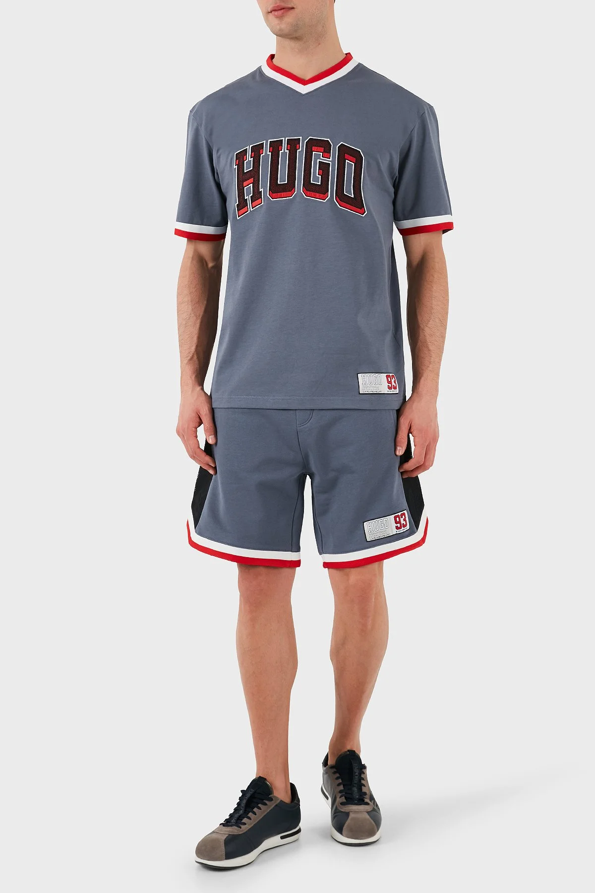 Hugo Logo Baskılı % 100 Pamuk Relaxed Fit V Yaka Erkek T Shirt 50510173 462 MAVİ - 2