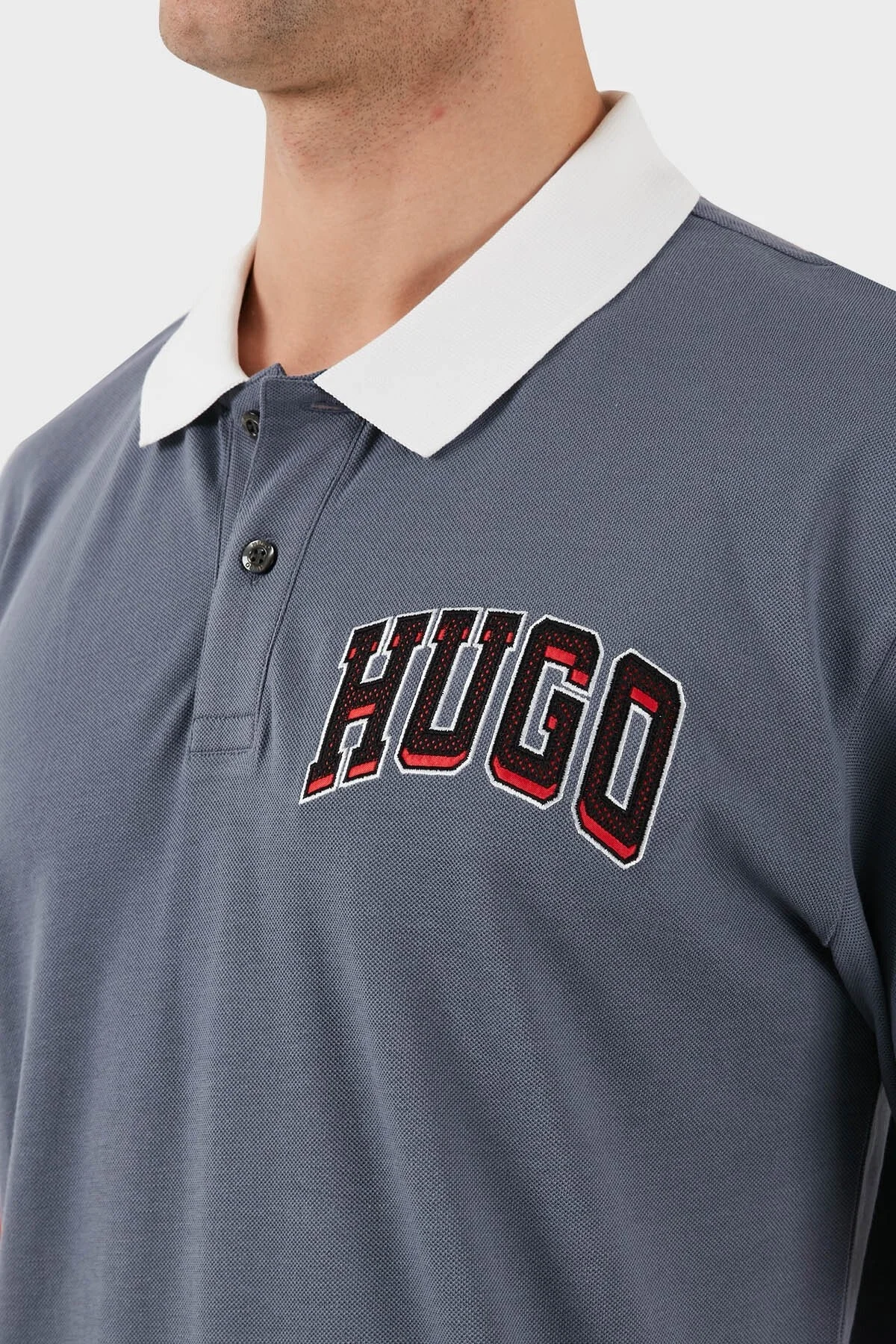 Hugo Logo Baskılı Pamuklu Regular Fit Düğmeli Erkek Polo Yaka T Shirt 50510183 462 MAVİ - 6
