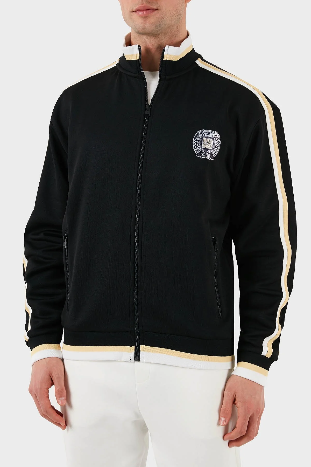 Hugo Logo Baskılı Pamuklu Regular Fit Şerit Detaylı Dik Yaka Erkek Sweat 50510098 001 SİYAH - 6