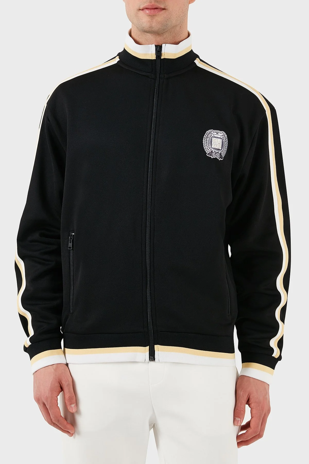 Hugo Logo Baskılı Pamuklu Regular Fit Şerit Detaylı Dik Yaka Erkek Sweat 50510098 001 SİYAH - 9